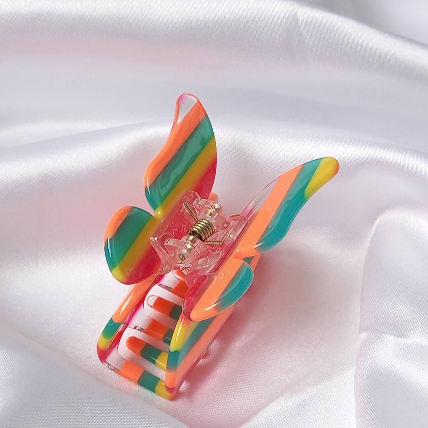 Small Striped Butterfly Hair Clamp- Stripey Hair Clip,Rainbow Hair Claw,Orange Funky Hair Clip,Hair Clips In The UK,Butterfly Hair Clamp