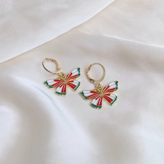 Red & Green Butterfly Drop Earrings - Lightweight Drop Earrings,Butterfly Earrings,Red Earrings In The UK,Green Jewellery In The UK