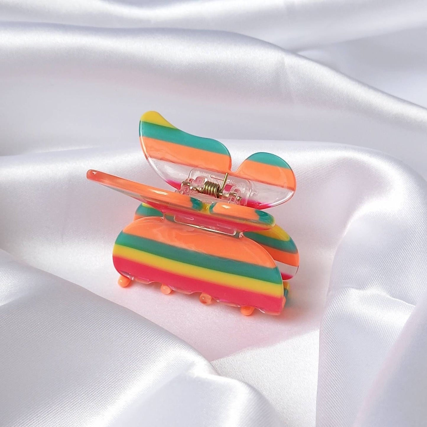 Small Striped Butterfly Hair Clamp- Stripey Hair Clip,Rainbow Hair Claw,Orange Funky Hair Clip,Hair Clips In The UK,Butterfly Hair Clamp