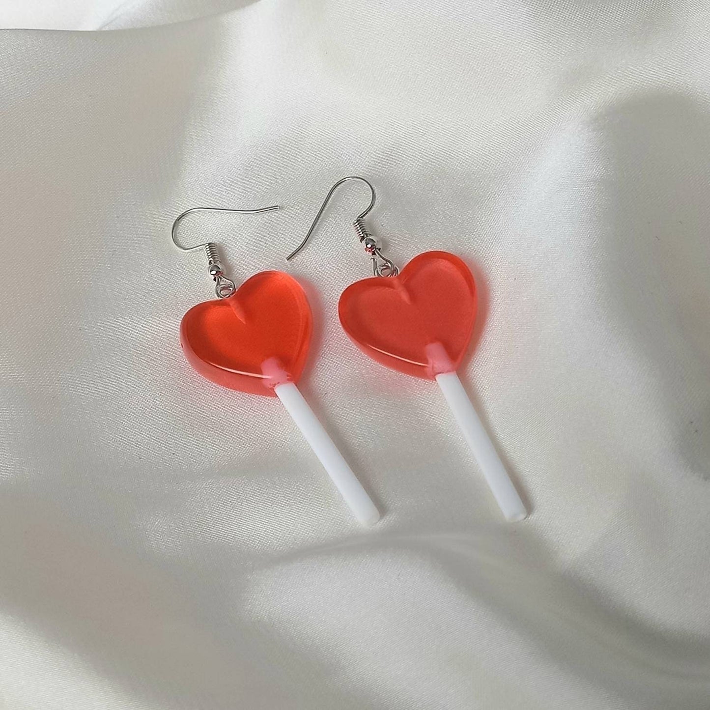 Lollypop Drop Earrings - Love Heart Lollipop Earrings, Sweet Earrings,Novelty Earrings,Earrings In The UK,Funky Earrings,Jewellery In The UK