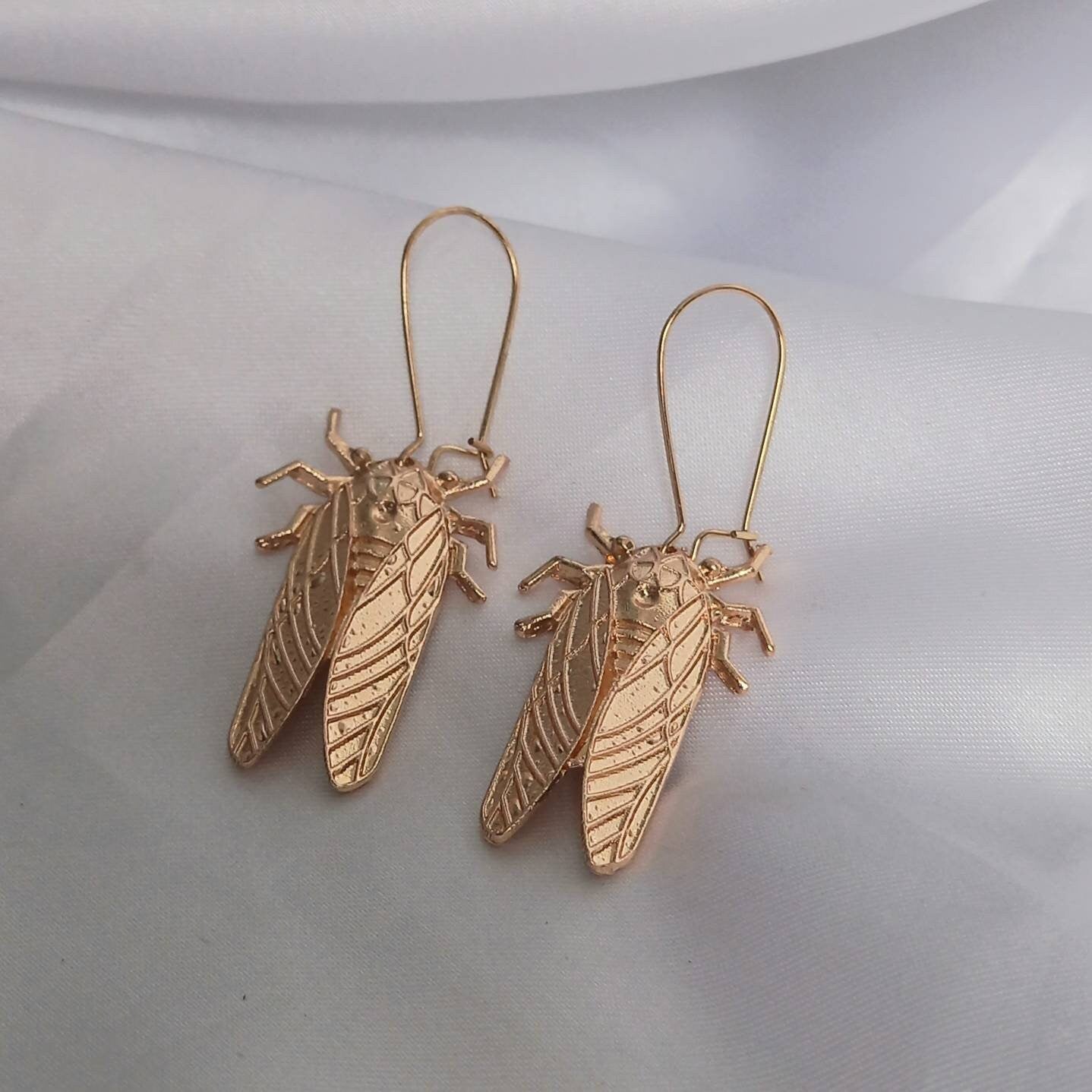 Gold Insect Drop Earrings -  Bug Earrings, Insect Jewellery, High Polished, Hanging Jewellery, Gold Accessories,Gold Jewellery,Gold Earrings