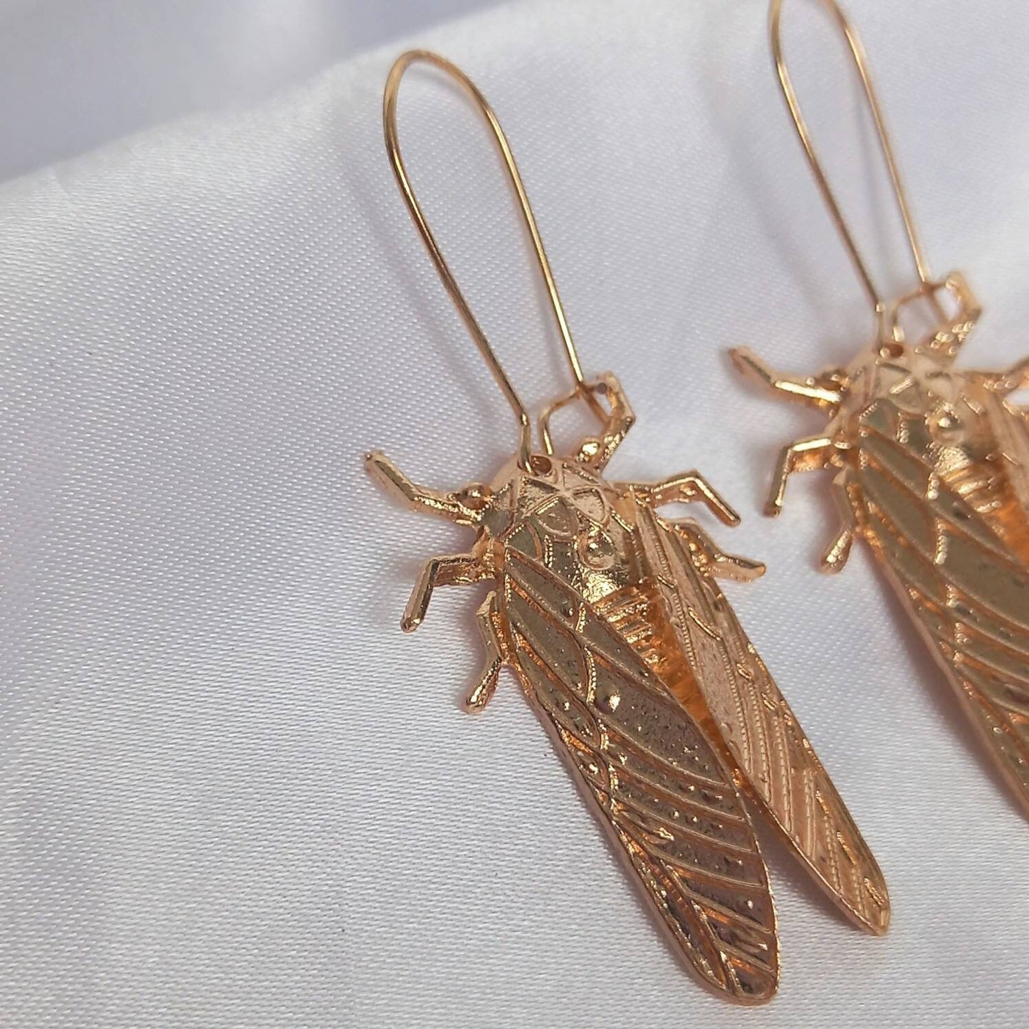 Gold Insect Drop Earrings -  Bug Earrings, Insect Jewellery, High Polished, Hanging Jewellery, Gold Accessories,Gold Jewellery,Gold Earrings