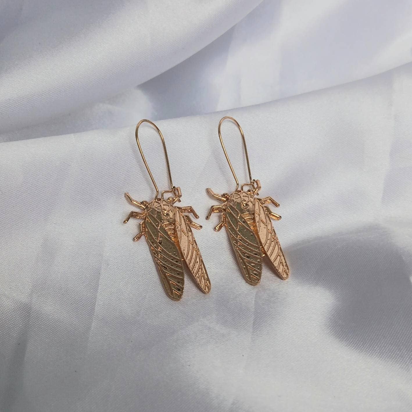 Gold Insect Drop Earrings -  Bug Earrings, Insect Jewellery, High Polished, Hanging Jewellery, Gold Accessories,Gold Jewellery,Gold Earrings