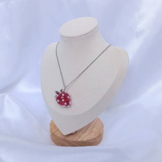Strawberry Pearl Necklace -  Strawberry Necklace,Novelty Necklace,Silver Necklaces In The UK,Funky Necklace,Silver Jewellery In The UK