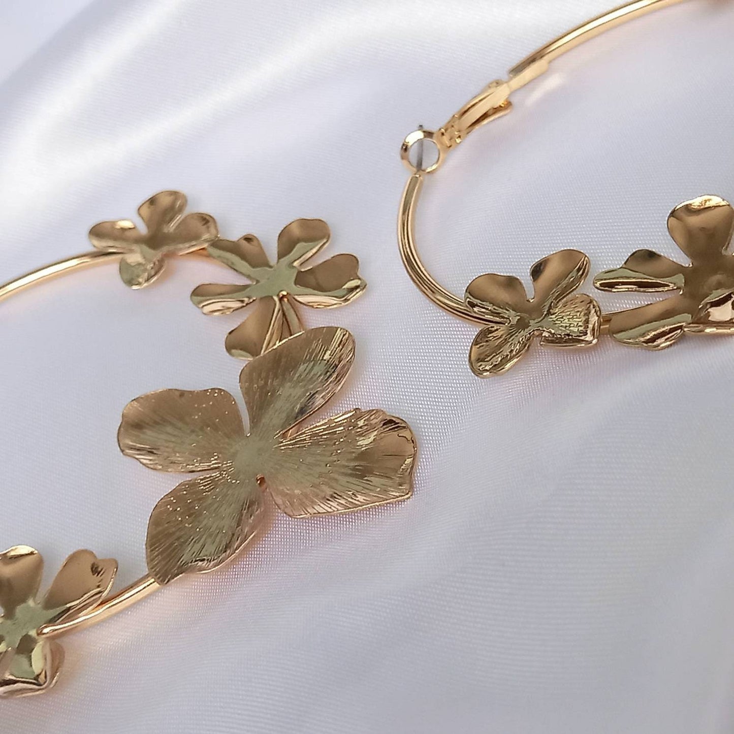 Chunky Flower Gold Hoop Earrings - Flower Hoops, Floral, Chunky Earrings, Chunky Hoops, Gold Earrings In The UK, Gold Jewellery In The UK