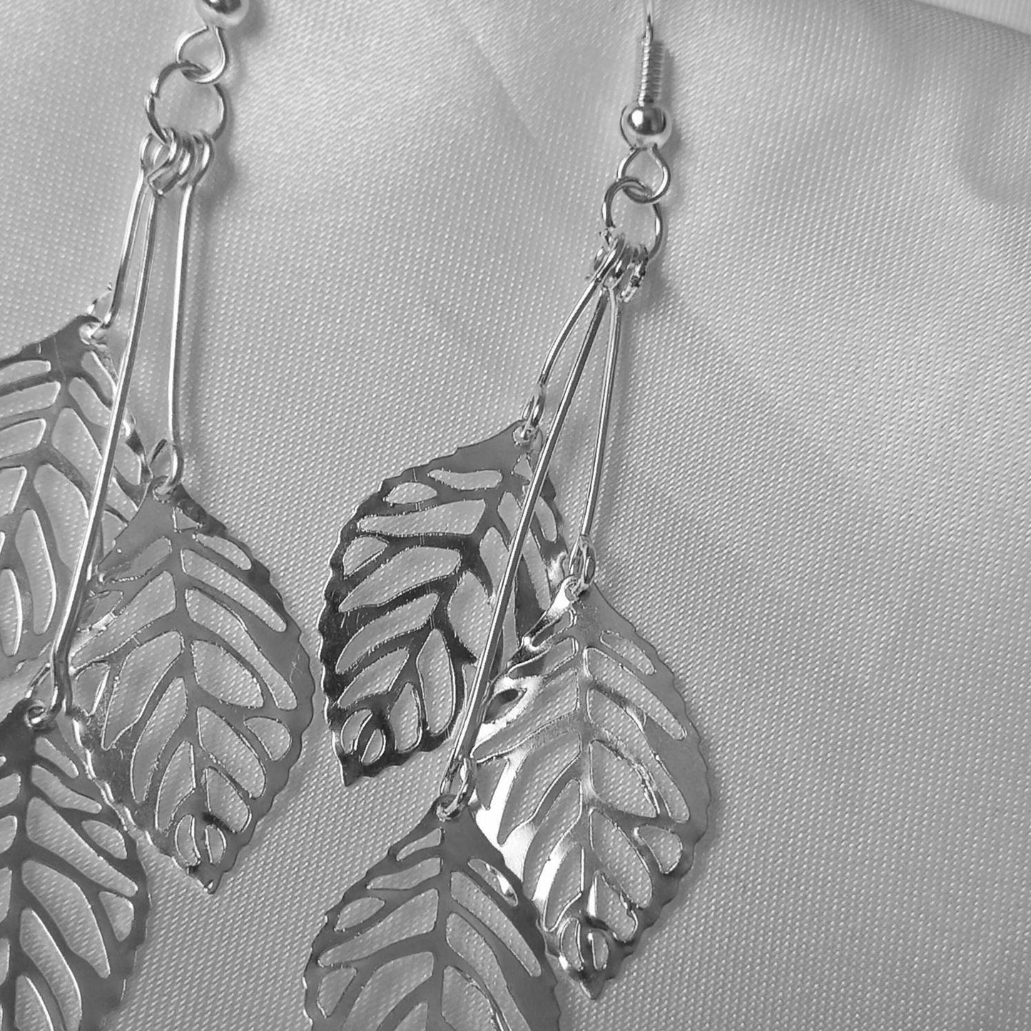 Silver Leaf Drop Earrings - Lightweight Drop Earrings,Lighweight Silver Earrings,Leaf Earrings,Silver Earrings In The UK,Silver Jewellery