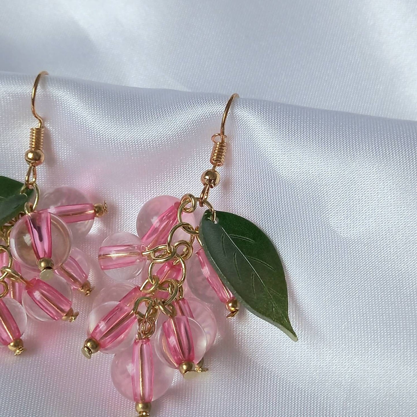 Pink Bead Grape Drop Earrings -  Bead Earrings,Bead Jewellery,Chunky Earrings,Pink Earrings In The UK, Pink Jewellery In The UK, Pink Beads