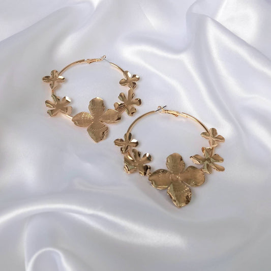 Chunky Flower Gold Hoop Earrings - Flower Hoops, Floral, Chunky Earrings, Chunky Hoops, Gold Earrings In The UK, Gold Jewellery In The UK