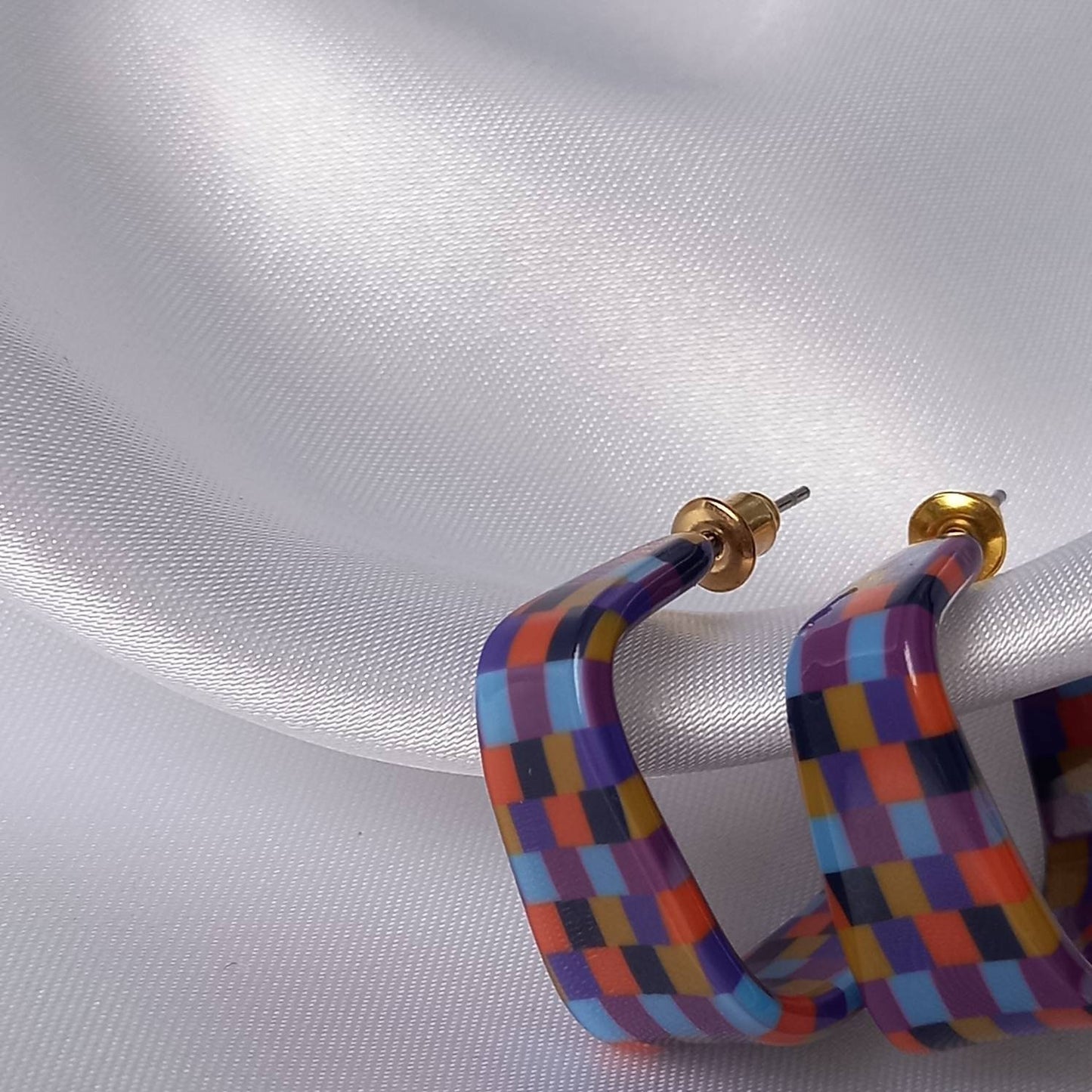 Checkered Square Hoop Earrings - Retro Earrings,Checkered Earrings,Square Hoops,Funky Hoop Earrings,Retro Hoop Earrings,Retro Jewlellery