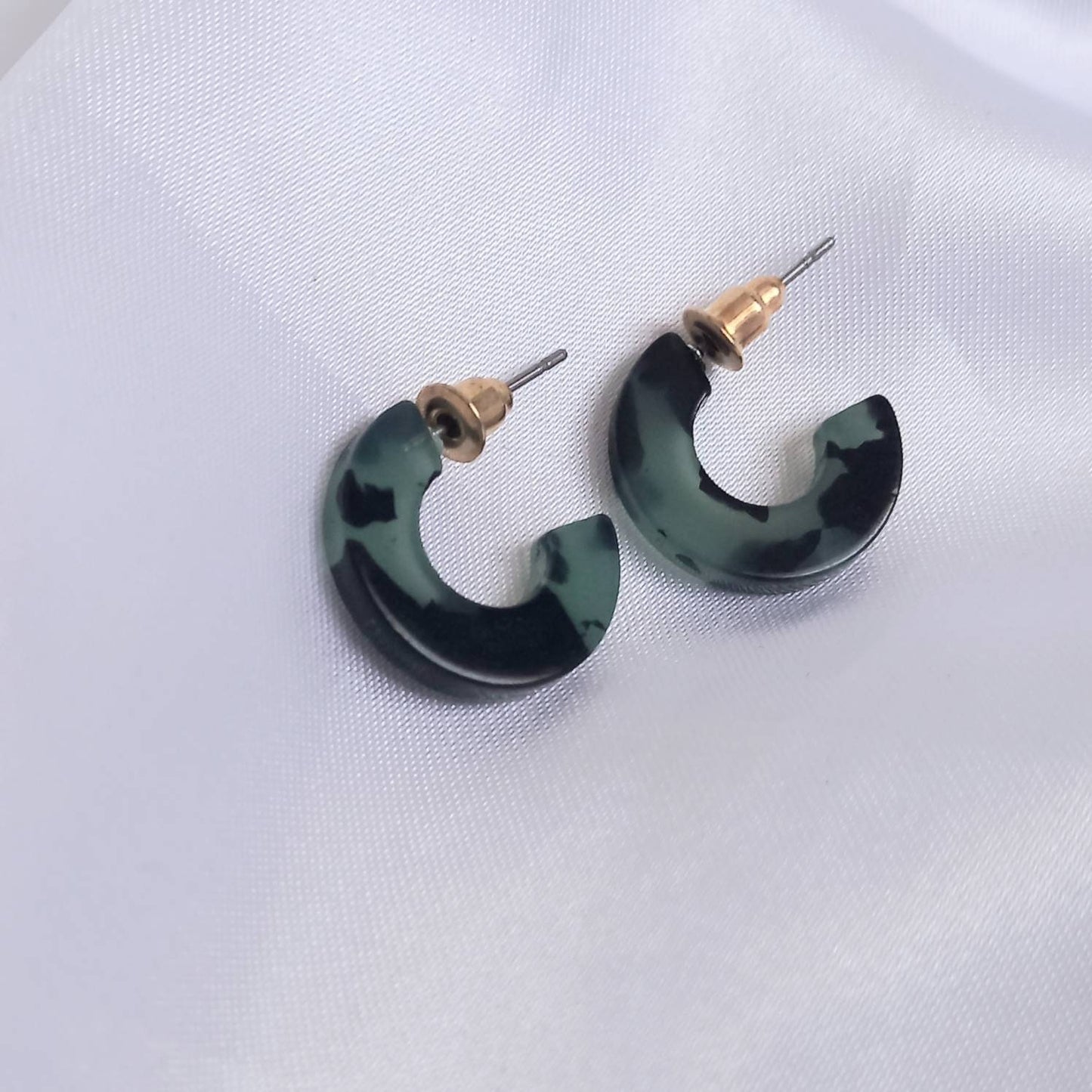 Small Green Resin Hoop Earrings -  Resin Earrings, Chunky Hoop Earrings, Thick Resin Earrings, Earrings In The UK, Hoop Earrings In The UK