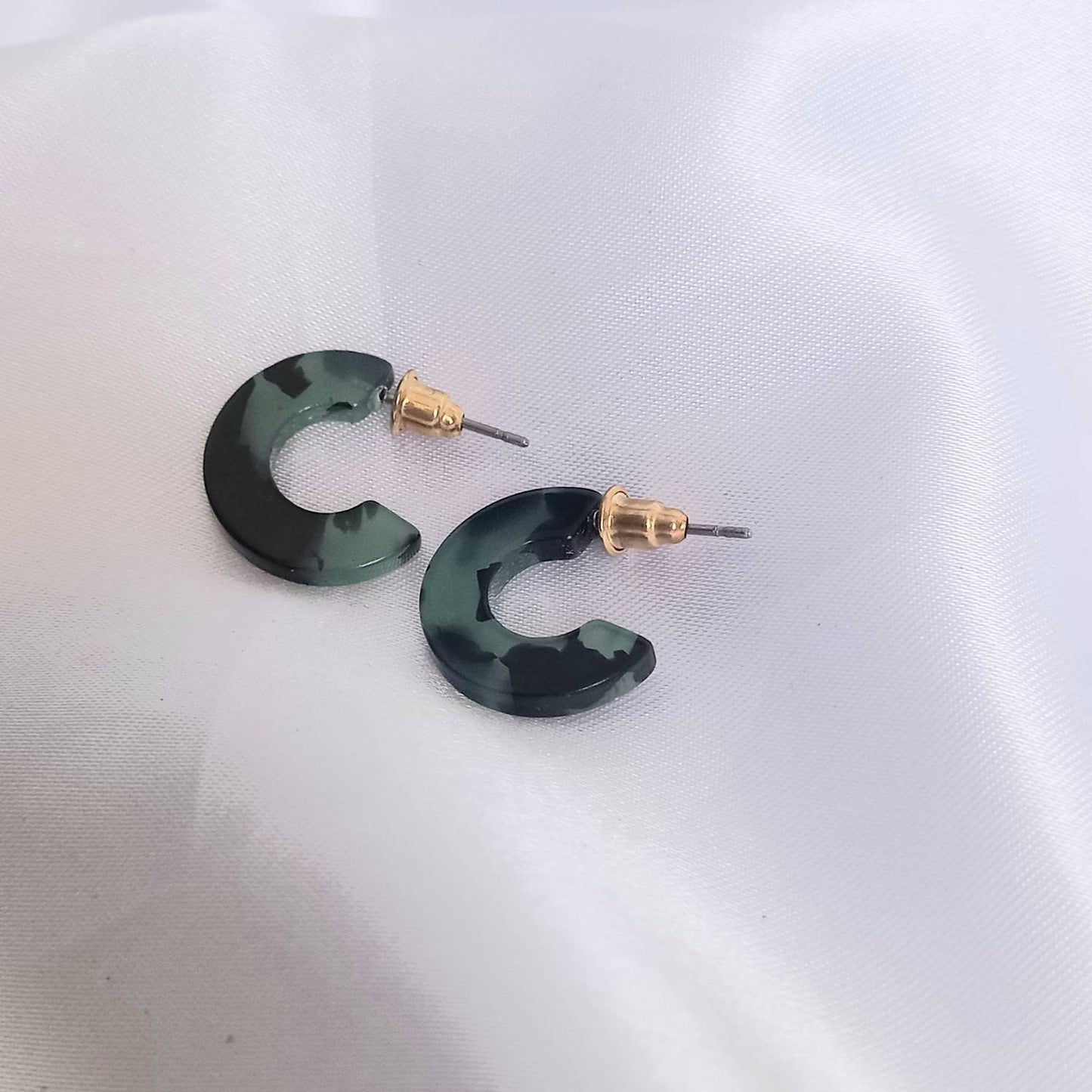 Small Green Resin Hoop Earrings -  Resin Earrings, Chunky Hoop Earrings, Thick Resin Earrings, Earrings In The UK, Hoop Earrings In The UK