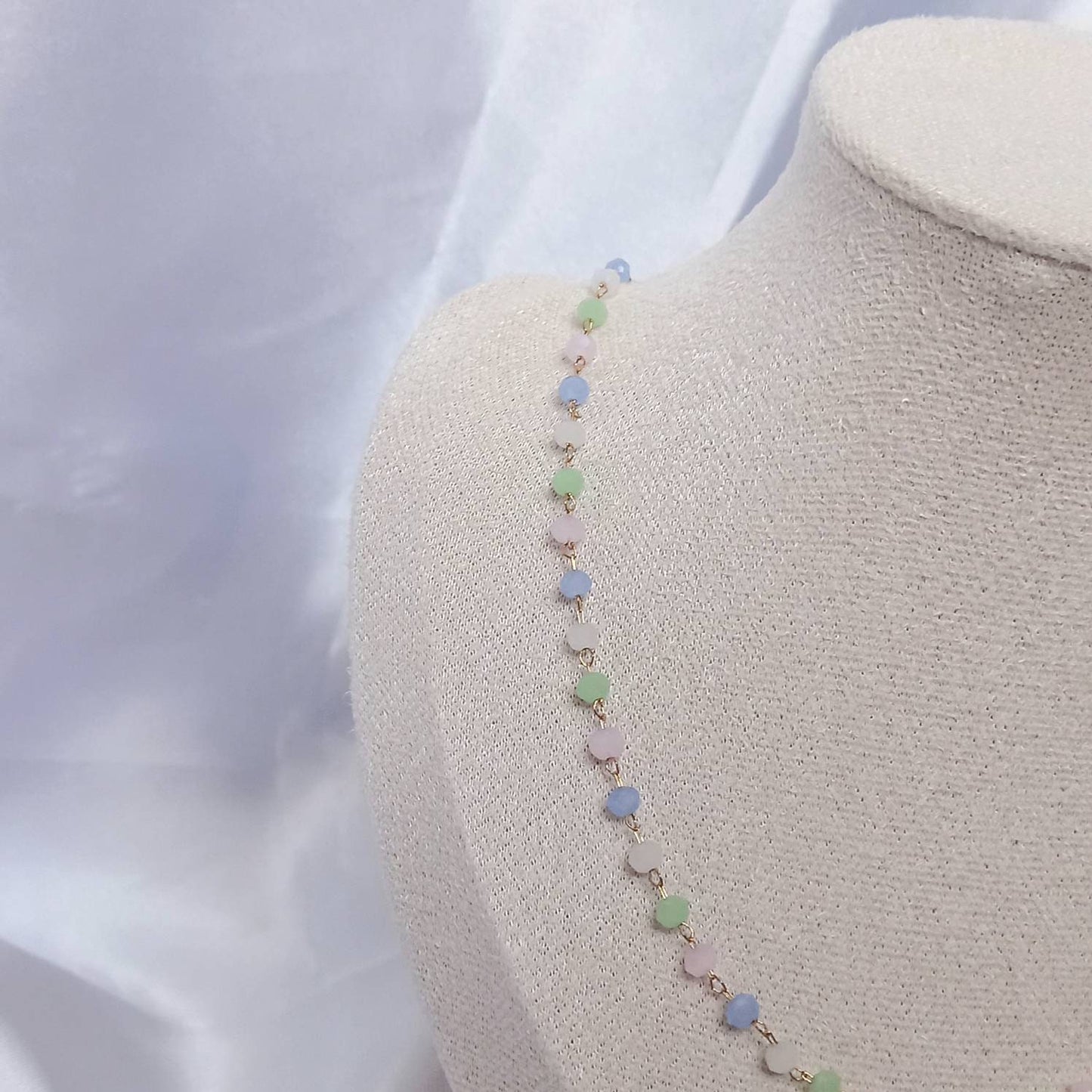 Blue & Pink Bead Necklace - Bead Necklaces,Blue Necklace,Pink Necklace,Green Necklace,Small Necklace,Delicate Necklace,Pastel Necklace