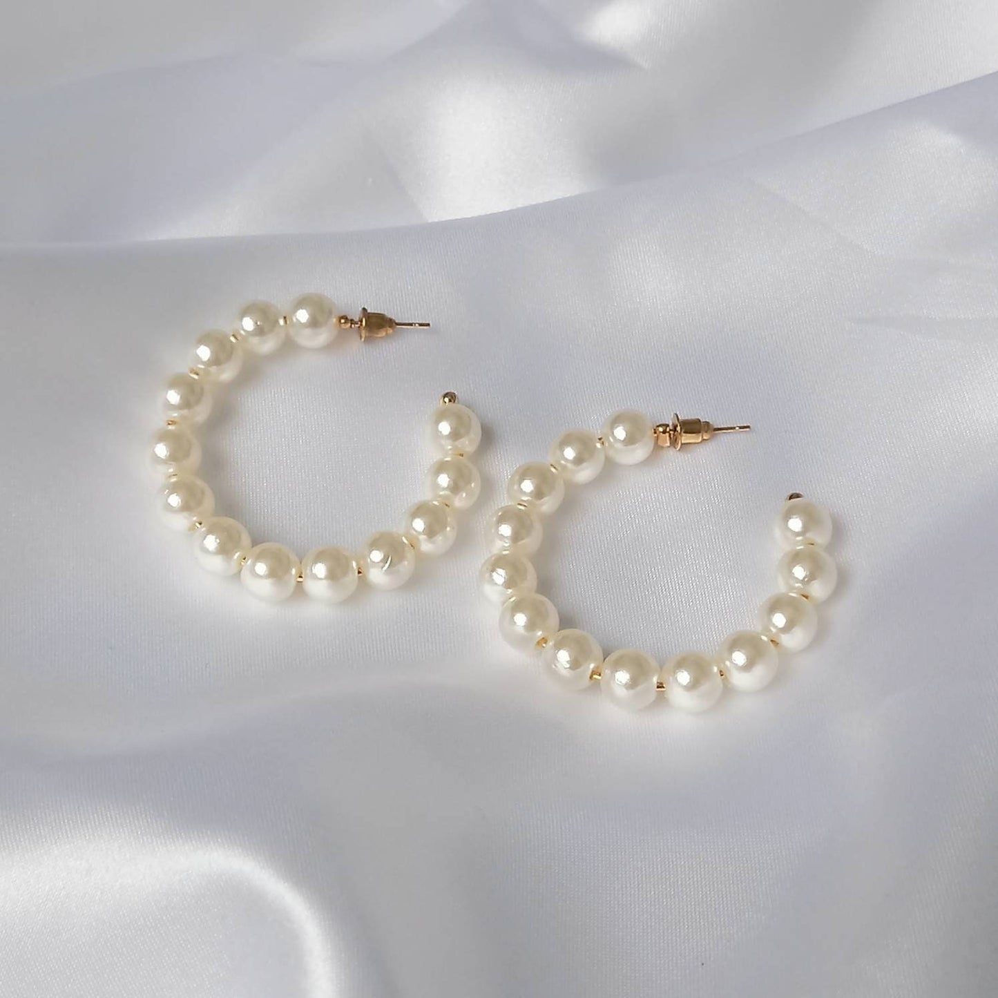 Faux Pearl Hoop Earrings - Pearl Earrings In The UK,Pearl Jewellery In The UK,Large Hoop Earrings,Bead Earrings, Bead Jewellery, Hoops