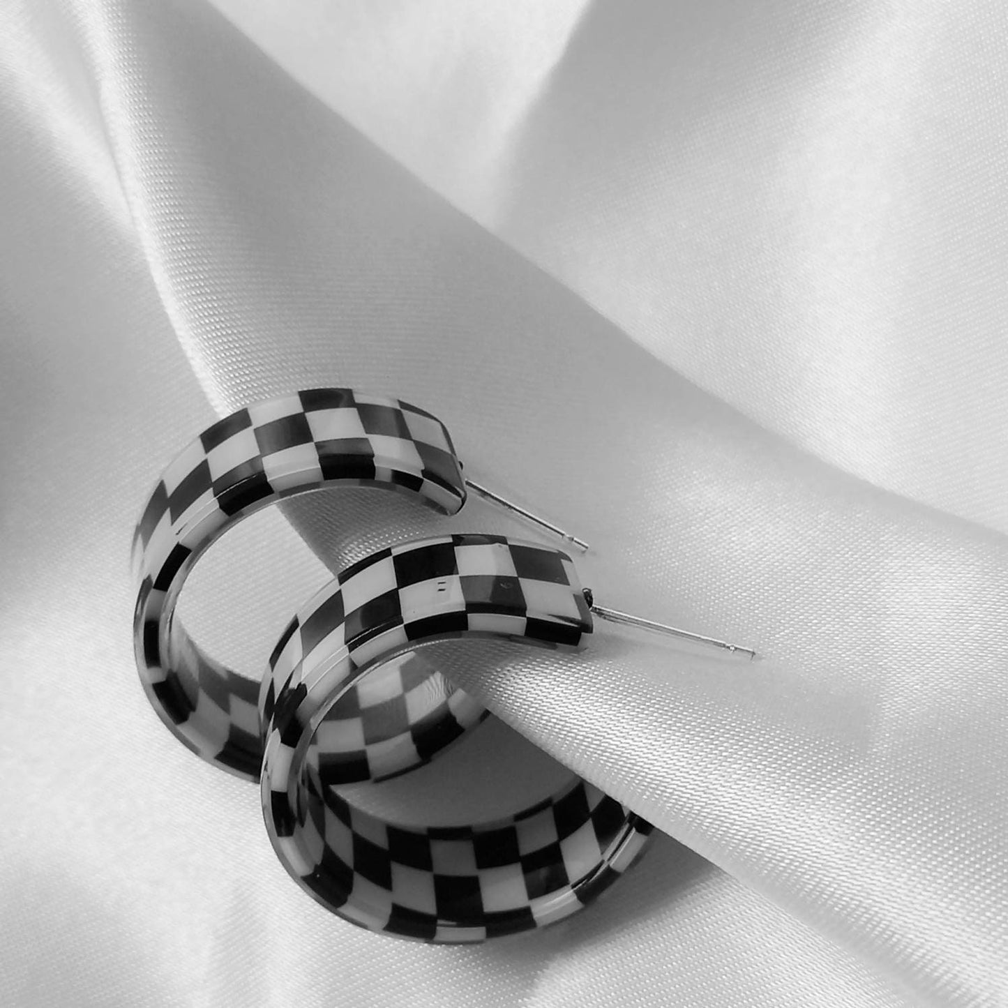 Checkered Hoop Earrings - Retro Earrings,Checkered Earrings,ChunkyHoops,Funky Hoop Earrings,Retro Hoop Earrings In The UK,Retro Jewlellery