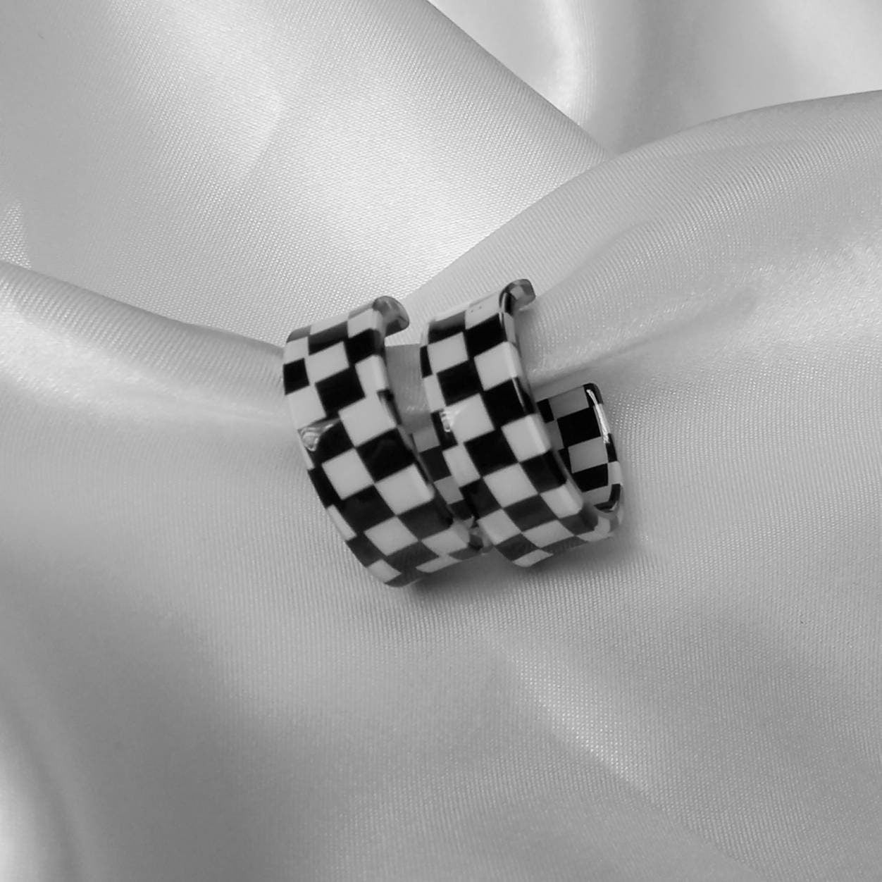 Checkered Hoop Earrings - Retro Earrings,Checkered Earrings,ChunkyHoops,Funky Hoop Earrings,Retro Hoop Earrings In The UK,Retro Jewlellery