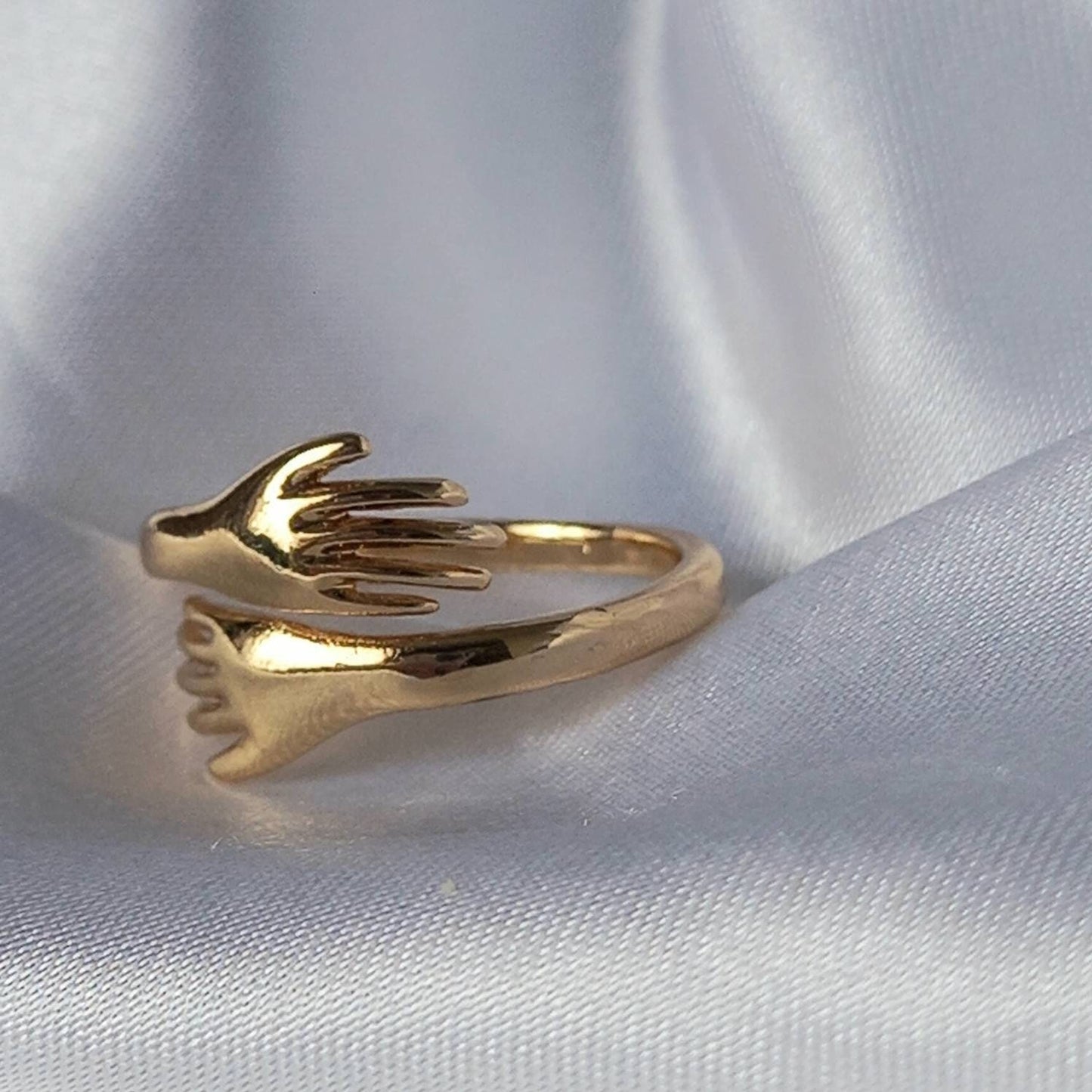 Gold Plated Hands Ring - Gold Hug Ring,Gold Rings In The UK,Gifts For Her,Hugging Hand Ring,Minimalist Ring,Friendship,Wrap Adjustable Ring