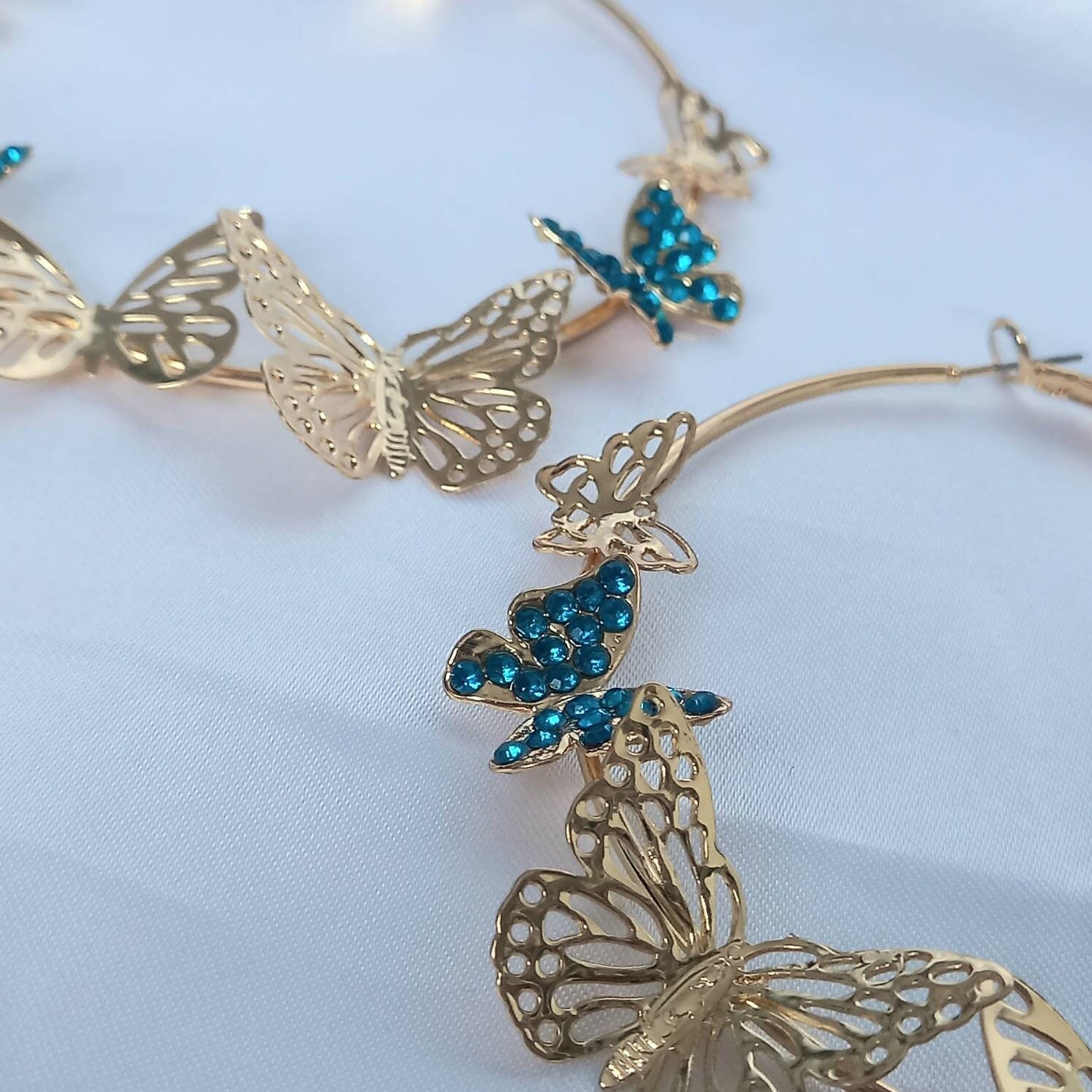Gold & Blue Butterfly Hoop Earrings - Lightweight Hoop Earrings,Butterfly Earrings,Hoop Earrings,Cute Earrings,Gold Earrings,Gold Jewellery