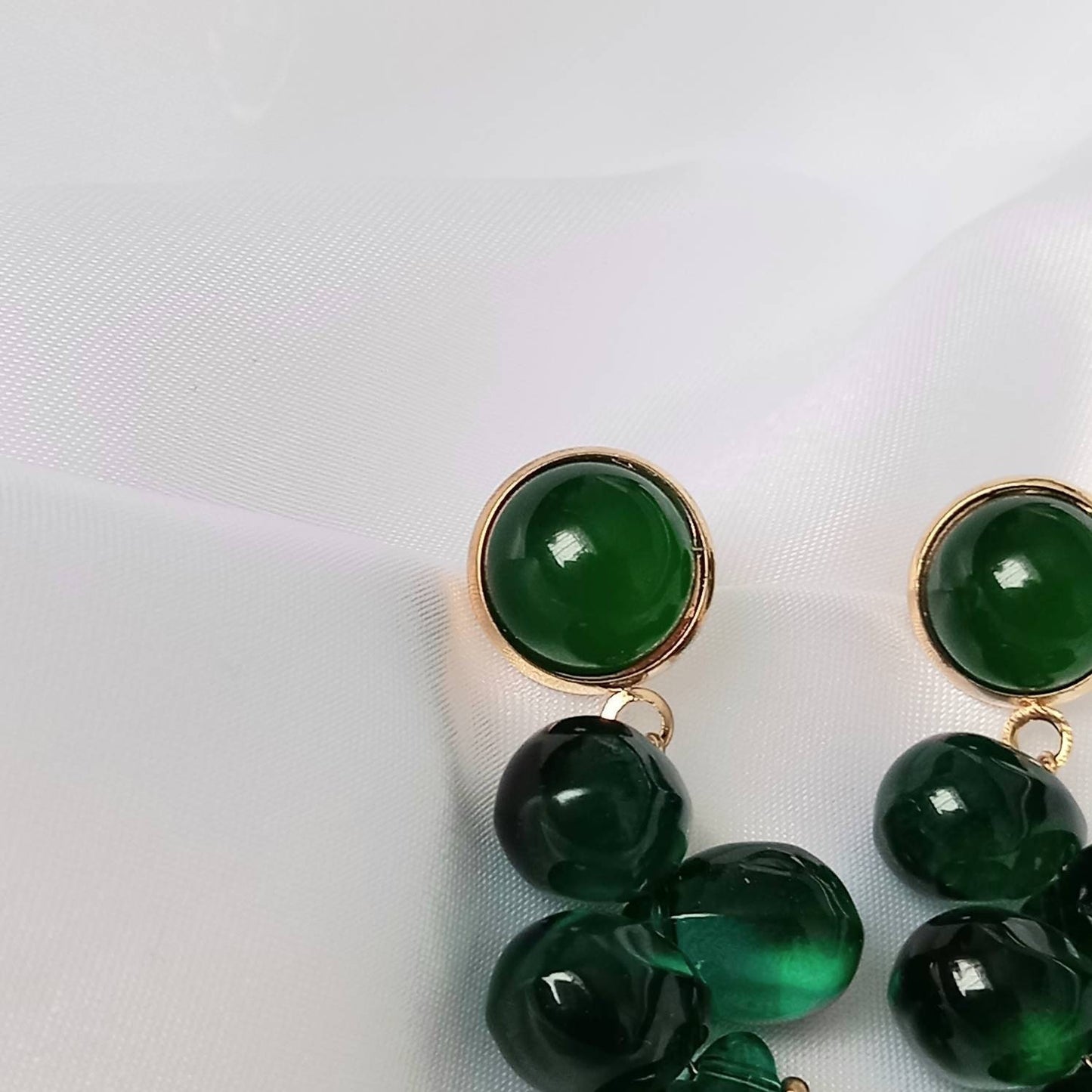 Green Bead Drop Earrings -  Bead Earrings,Bead Jewellery,Green Earrings In The UK,Green Jewellery In The UK,Emerald Green,Gold Earrings