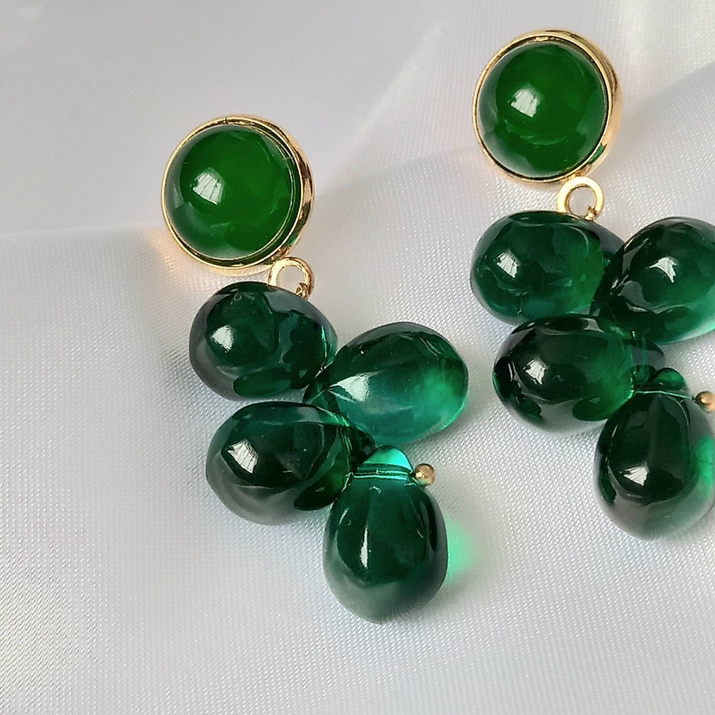 Green Bead Drop Earrings -  Bead Earrings,Bead Jewellery,Green Earrings In The UK,Green Jewellery In The UK,Emerald Green,Gold Earrings
