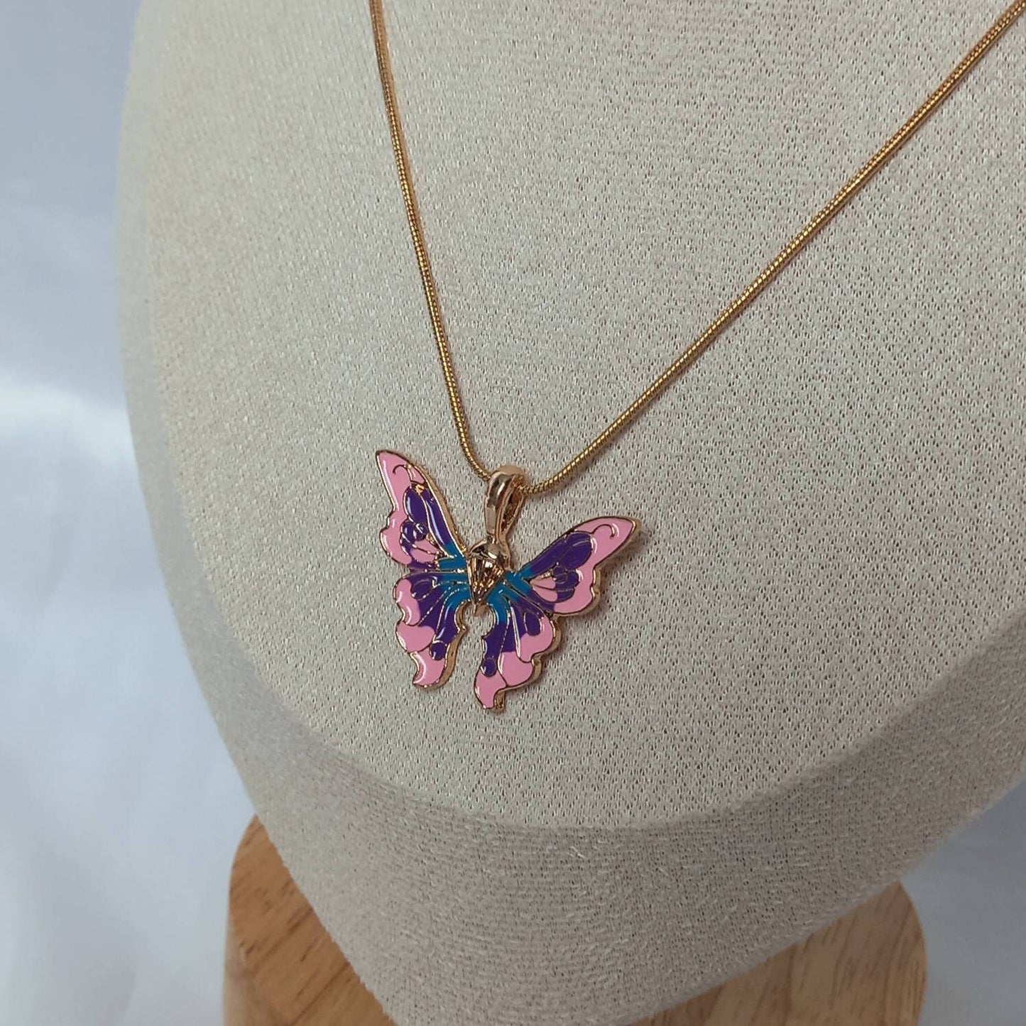Gold Butterfly Charm Necklace - Chain Necklaces,Pink & Blue Butterfly Necklace,Gold Necklaces In The UK,Gold Jewellery In The UK, Purple