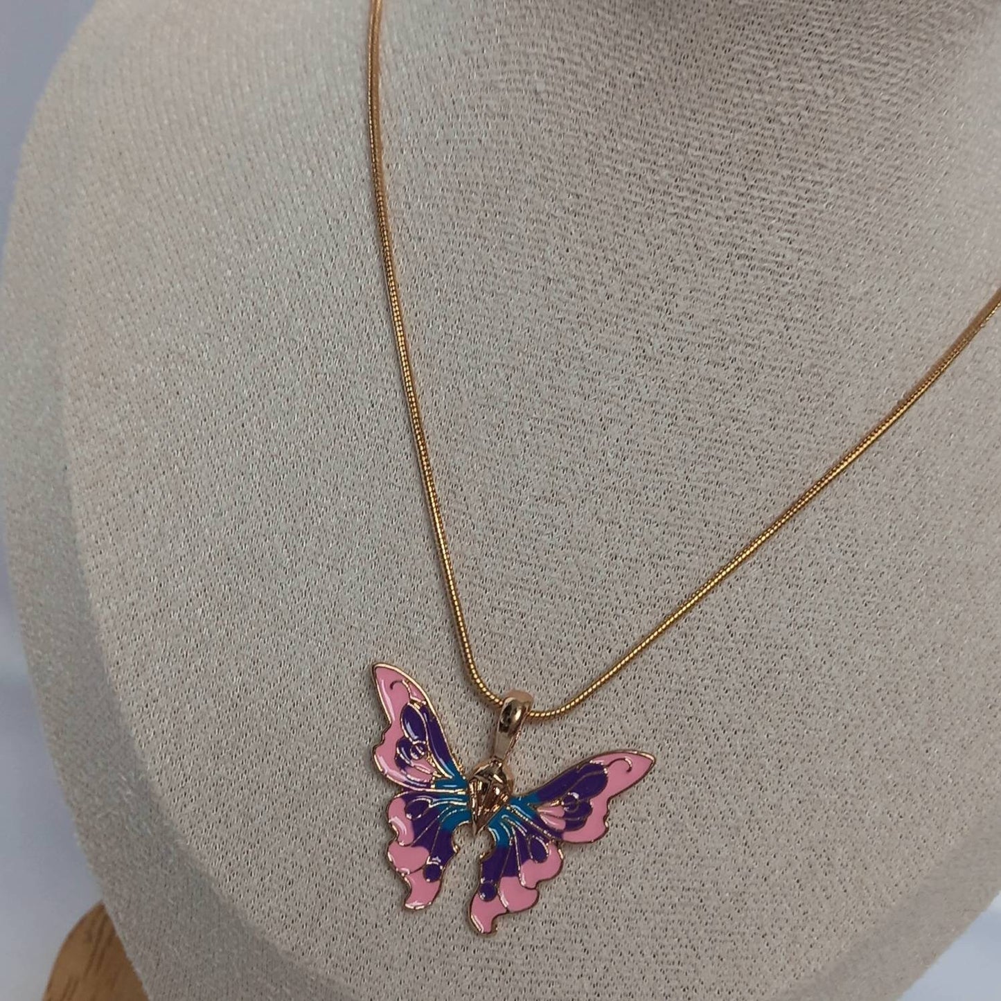 Gold Butterfly Charm Necklace - Chain Necklaces,Pink & Blue Butterfly Necklace,Gold Necklaces In The UK,Gold Jewellery In The UK, Purple