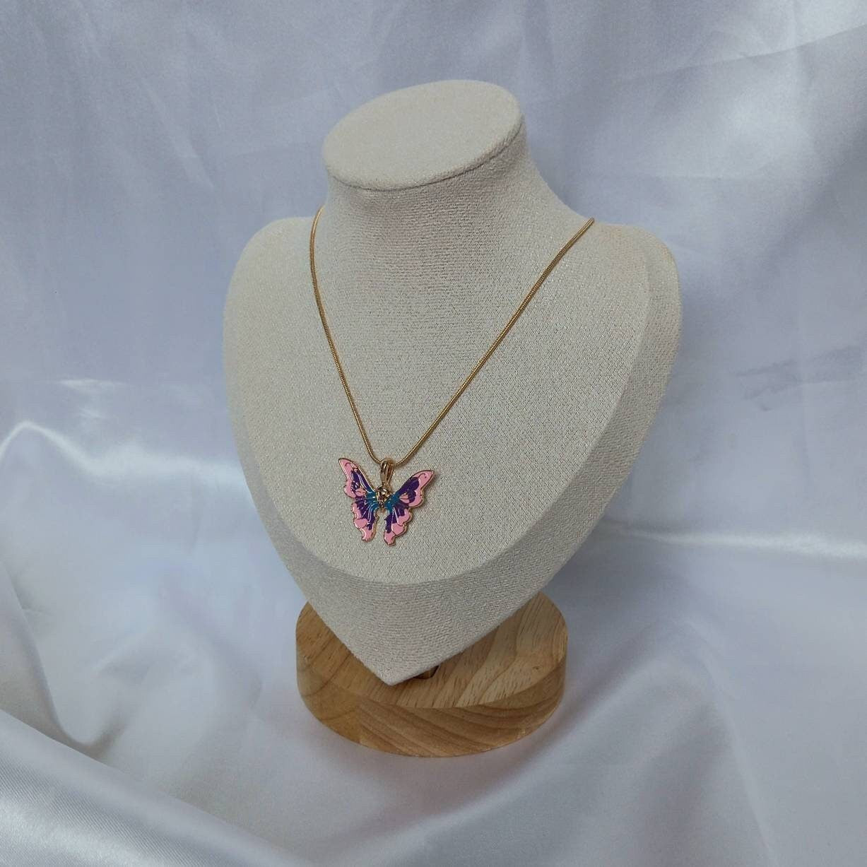 Gold Butterfly Charm Necklace - Chain Necklaces,Pink & Blue Butterfly Necklace,Gold Necklaces In The UK,Gold Jewellery In The UK, Purple