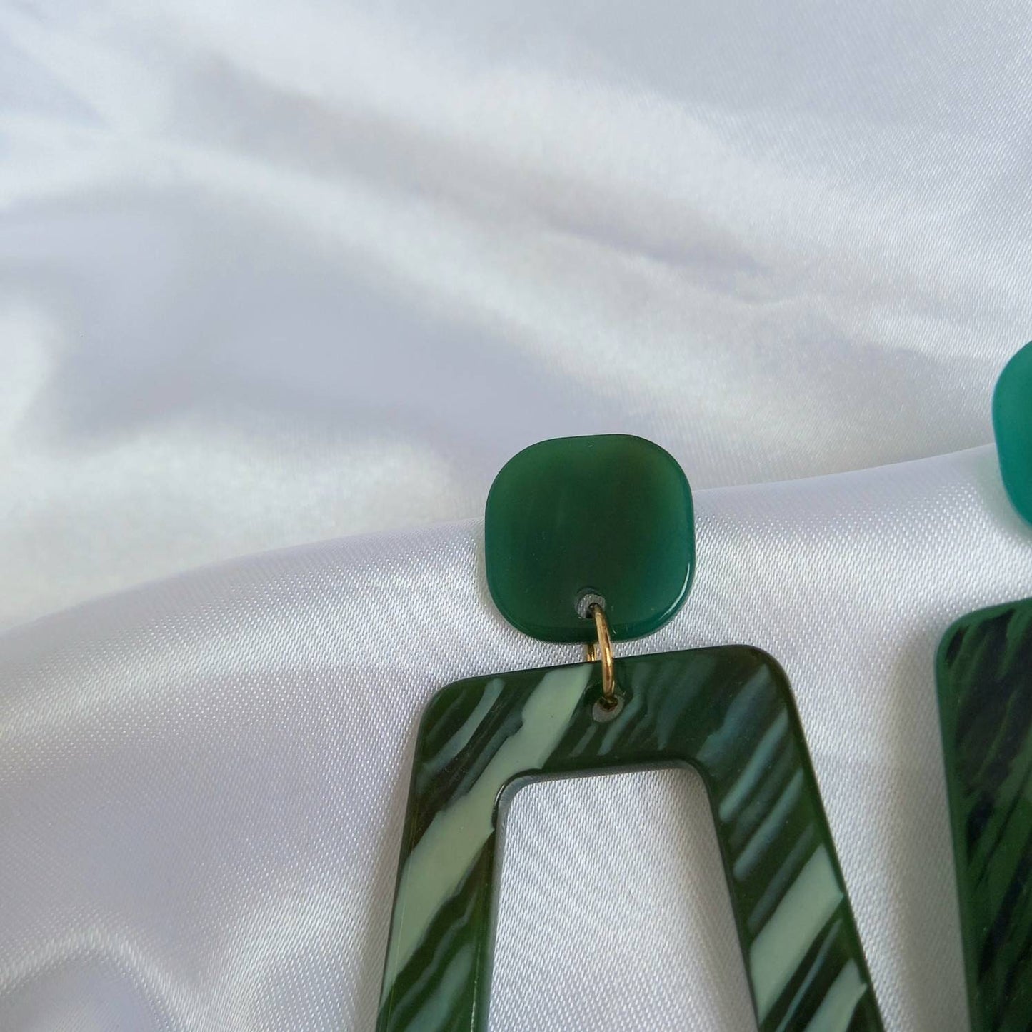 Green Resin Drop Earrings -  Geometric Drop Earrings,Green Earrings In The UK,Green Jewellery In The UK,Gold Earrings,Resin Earrings