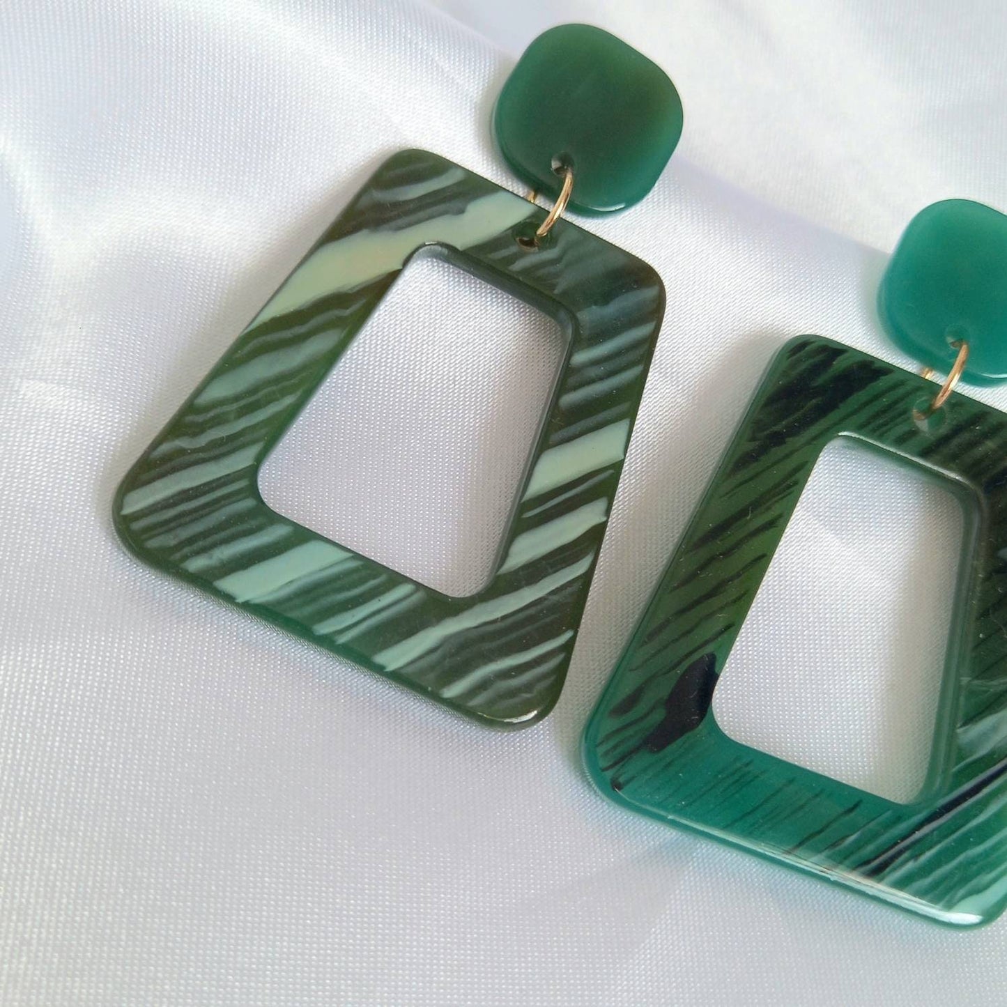 Green Resin Drop Earrings -  Geometric Drop Earrings,Green Earrings In The UK,Green Jewellery In The UK,Gold Earrings,Resin Earrings