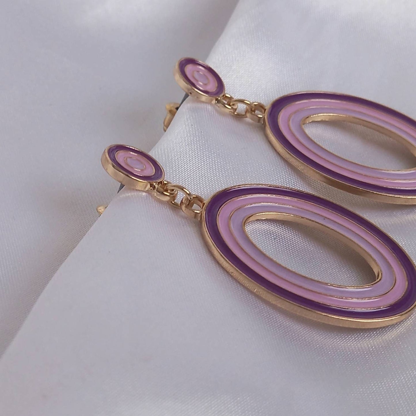 Purple Retro Drop Earrings - Oval Earrings,Purple Earrings In The UK,Gold Earrings,Purple Jewellery In The UK,Oval Jewellery,Round Earrings