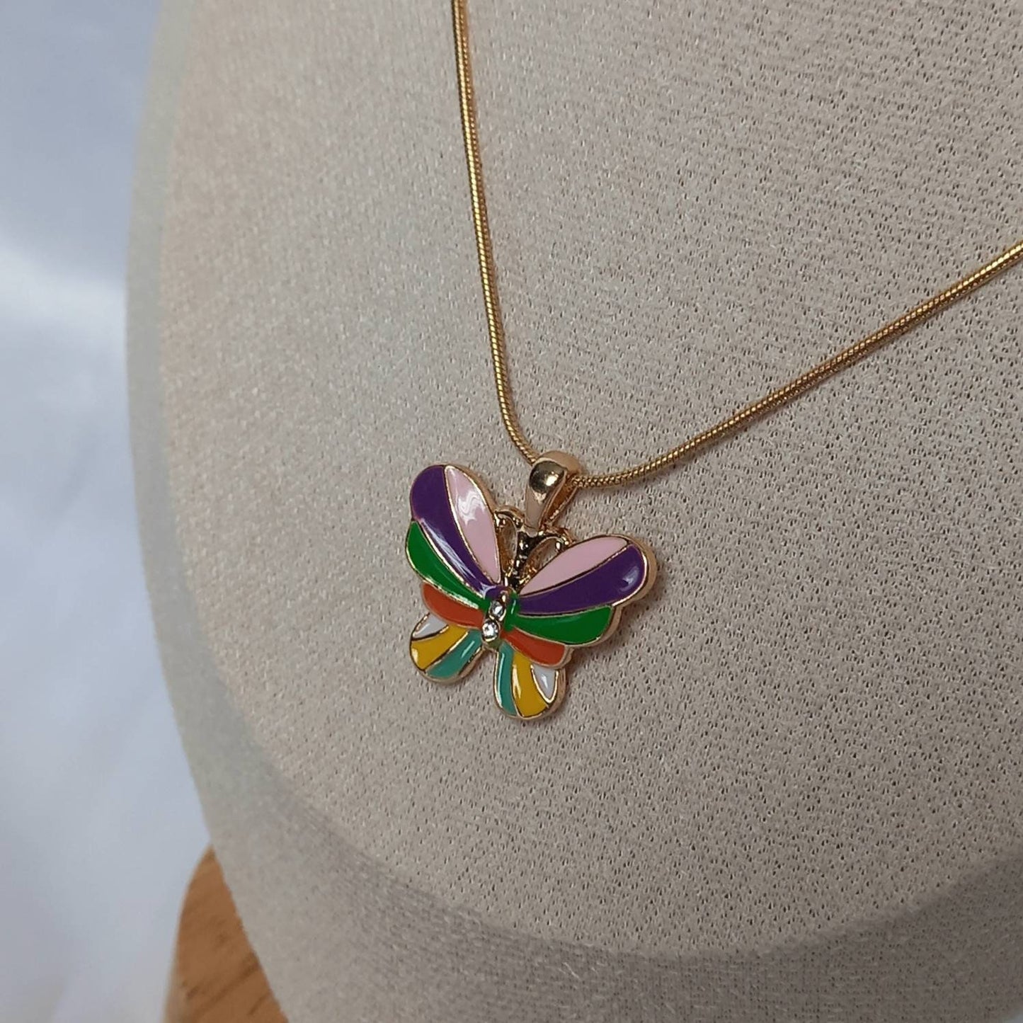 Rainbow Butterfly Charm Necklace - Chain Necklaces,Gold Butterfly Necklace,Gold Necklaces In The UK,Gold Jewellery In The UK, Rainbows