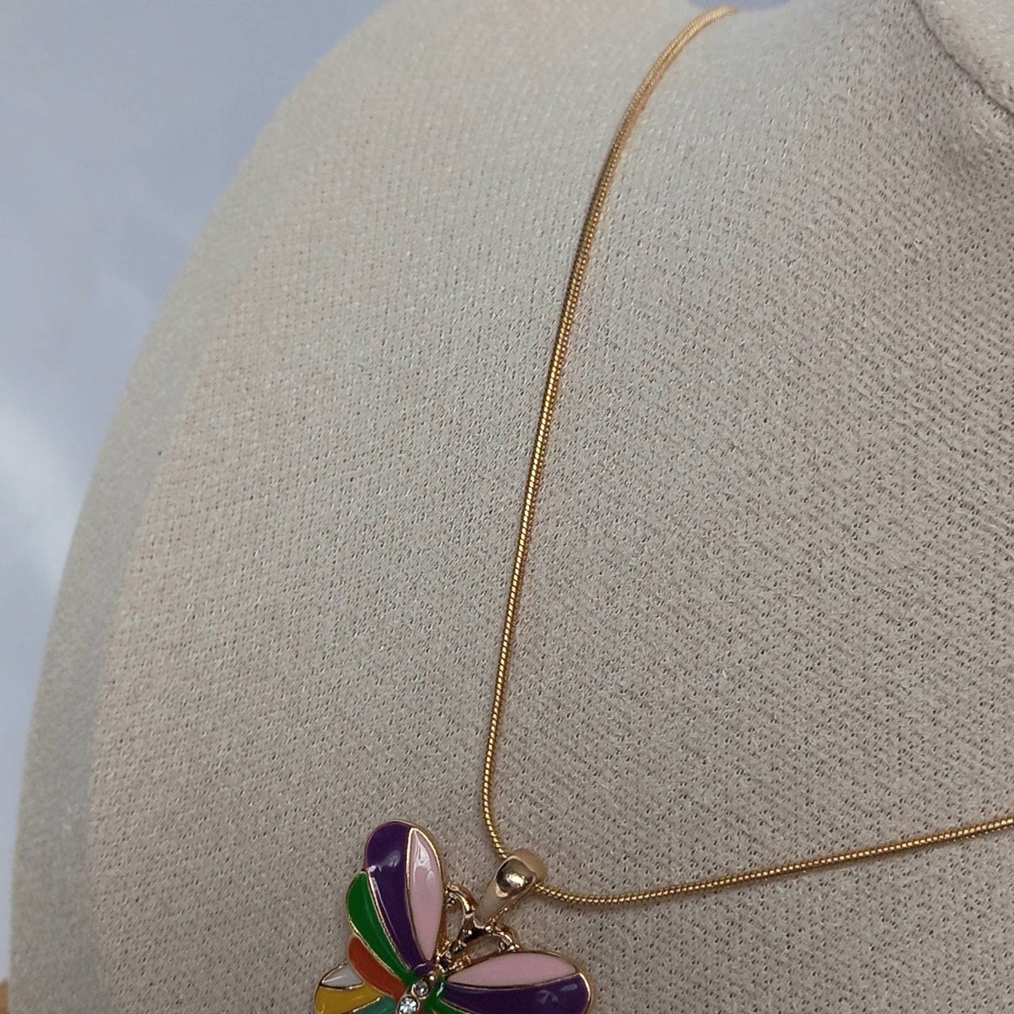 Rainbow Butterfly Charm Necklace - Chain Necklaces,Gold Butterfly Necklace,Gold Necklaces In The UK,Gold Jewellery In The UK, Rainbows