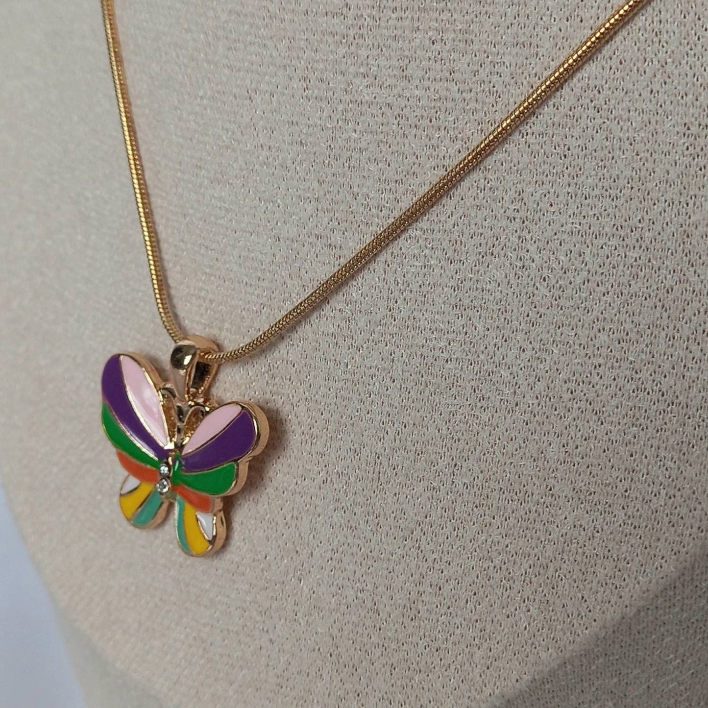 Rainbow Butterfly Charm Necklace - Chain Necklaces,Gold Butterfly Necklace,Gold Necklaces In The UK,Gold Jewellery In The UK, Rainbows