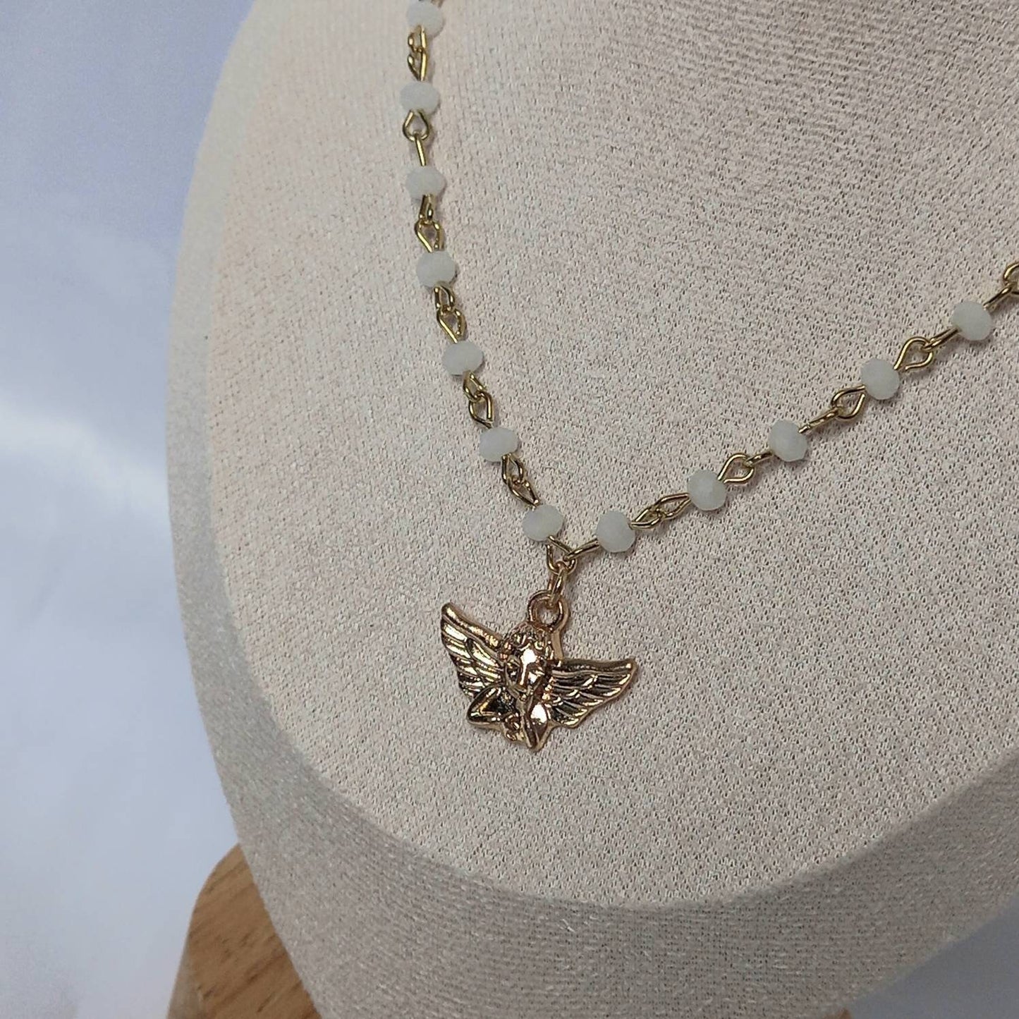 Gold Angel Charm Necklace - Bead Necklaces,Angel Necklaces,Bead Jewellery,Angel Jewellery,Gold Necklaces In The UK,Gold Jewellery In The UK