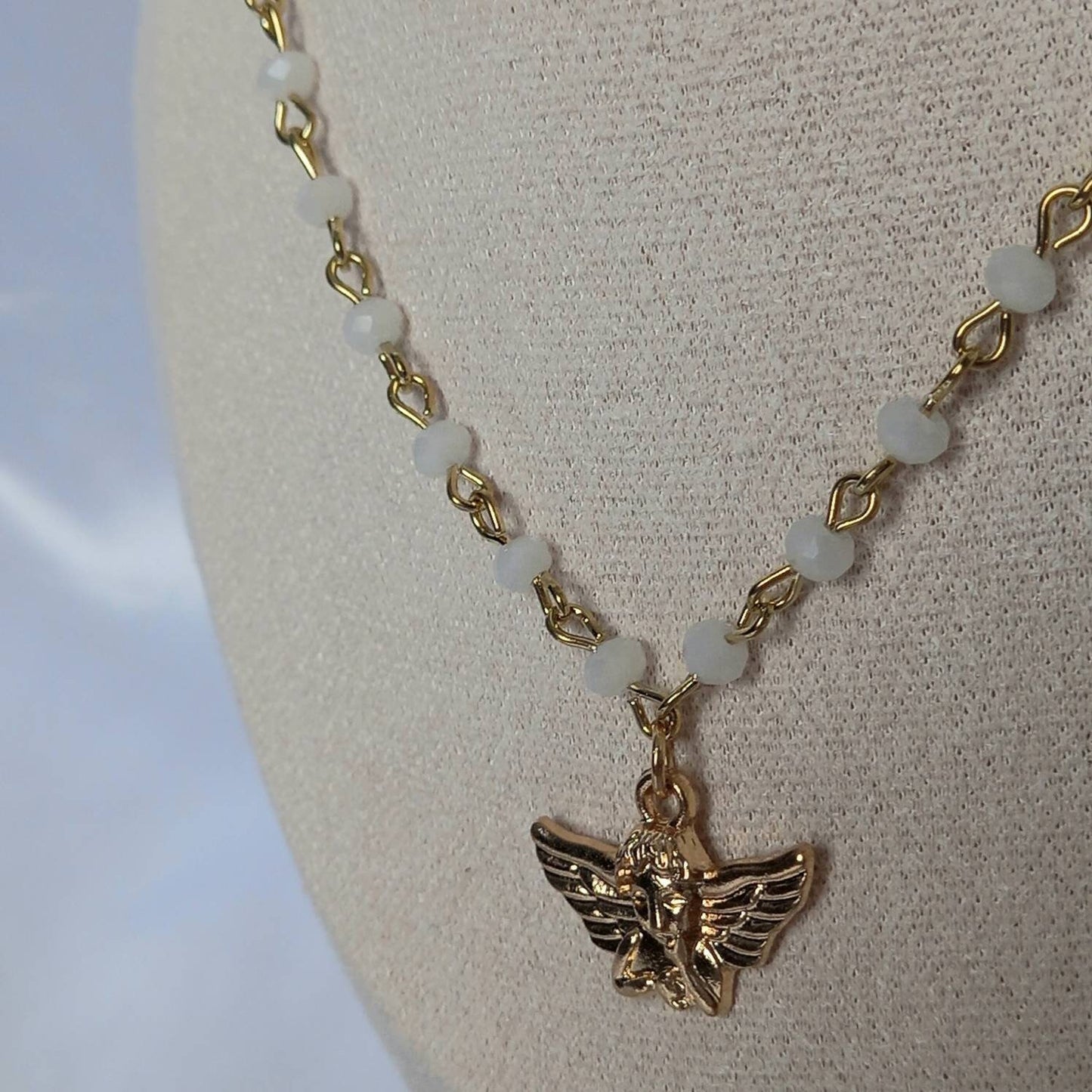 Gold Angel Charm Necklace - Bead Necklaces,Angel Necklaces,Bead Jewellery,Angel Jewellery,Gold Necklaces In The UK,Gold Jewellery In The UK