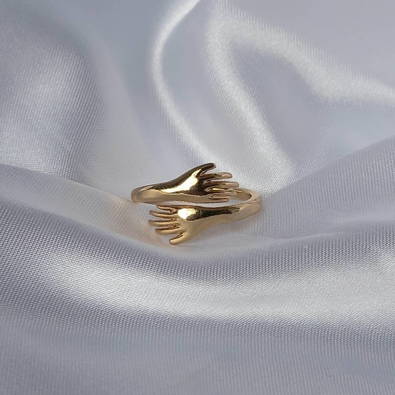 Gold Plated Hands Ring - Gold Hug Ring,Gold Rings In The UK,Gifts For Her,Hugging Hand Ring,Minimalist Ring,Friendship,Wrap Adjustable Ring