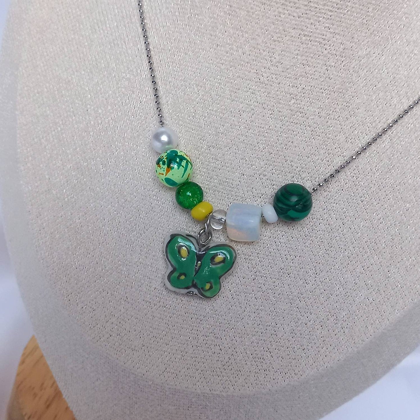 Silver & Green Butterfly Charm Necklace - Chain Necklaces,Green Butterfly Necklace,Silver Necklaces In The UK, Silver Jewellery In The UK