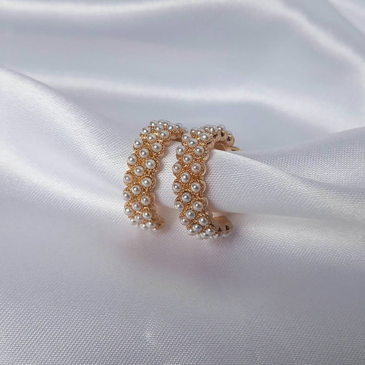 Faux Pearl Hoop Earrings - Pearl Earrings In The UK,Pearl Jewellery In The UK,Small Hoop Earrings,Bead Earrings, Bead Jewellery,Gold Hoops