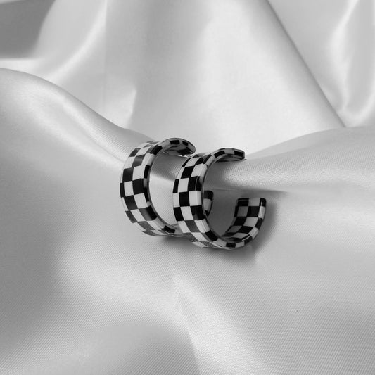 Checkered Hoop Earrings - Retro Earrings,Checkered Earrings,ChunkyHoops,Funky Hoop Earrings,Retro Hoop Earrings In The UK,Retro Jewlellery