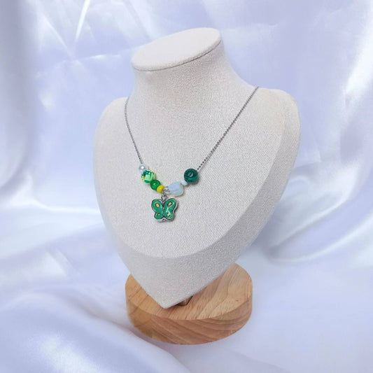 Silver & Green Butterfly Charm Necklace - Chain Necklaces,Green Butterfly Necklace,Silver Necklaces In The UK, Silver Jewellery In The UK