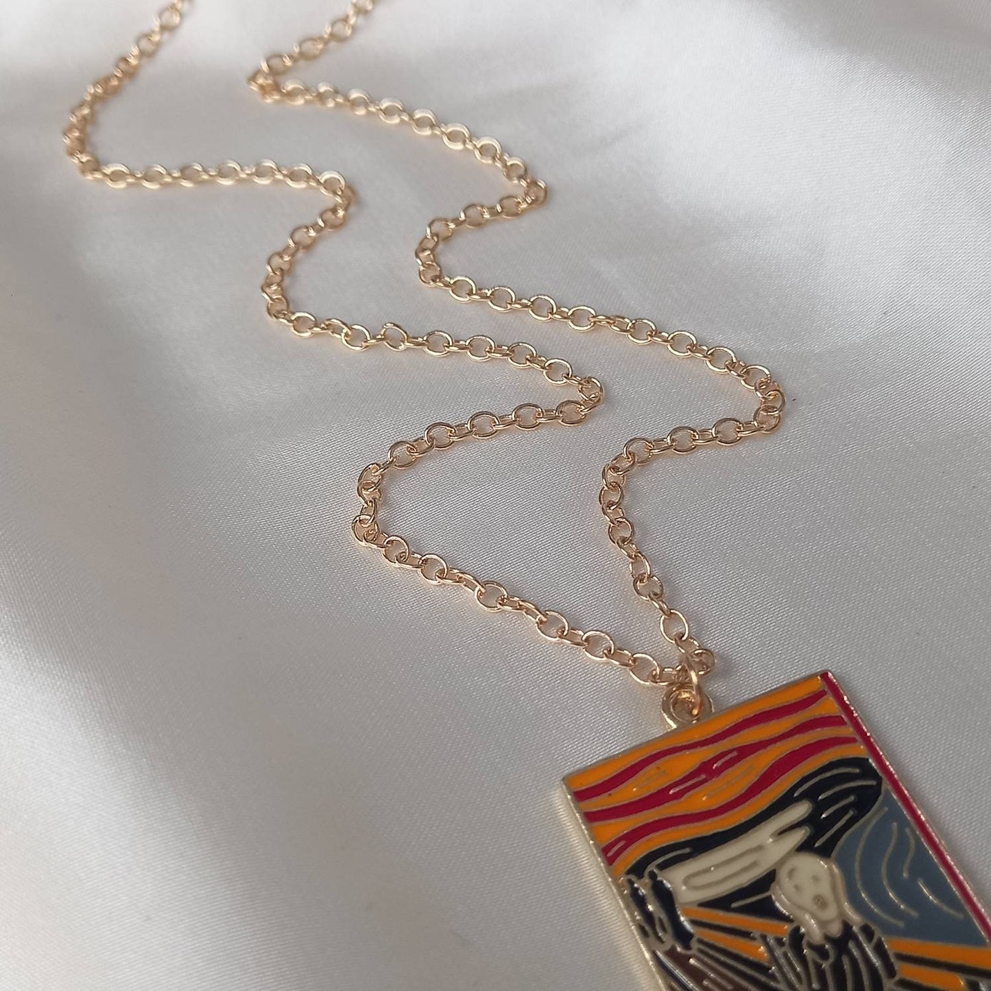 Gold Painting Necklace -The Scream Painting Necklace,Famous Paintings,Gold Chain Necklaces,Gold Necklaces In The UK,Gold Jewellery In The UK