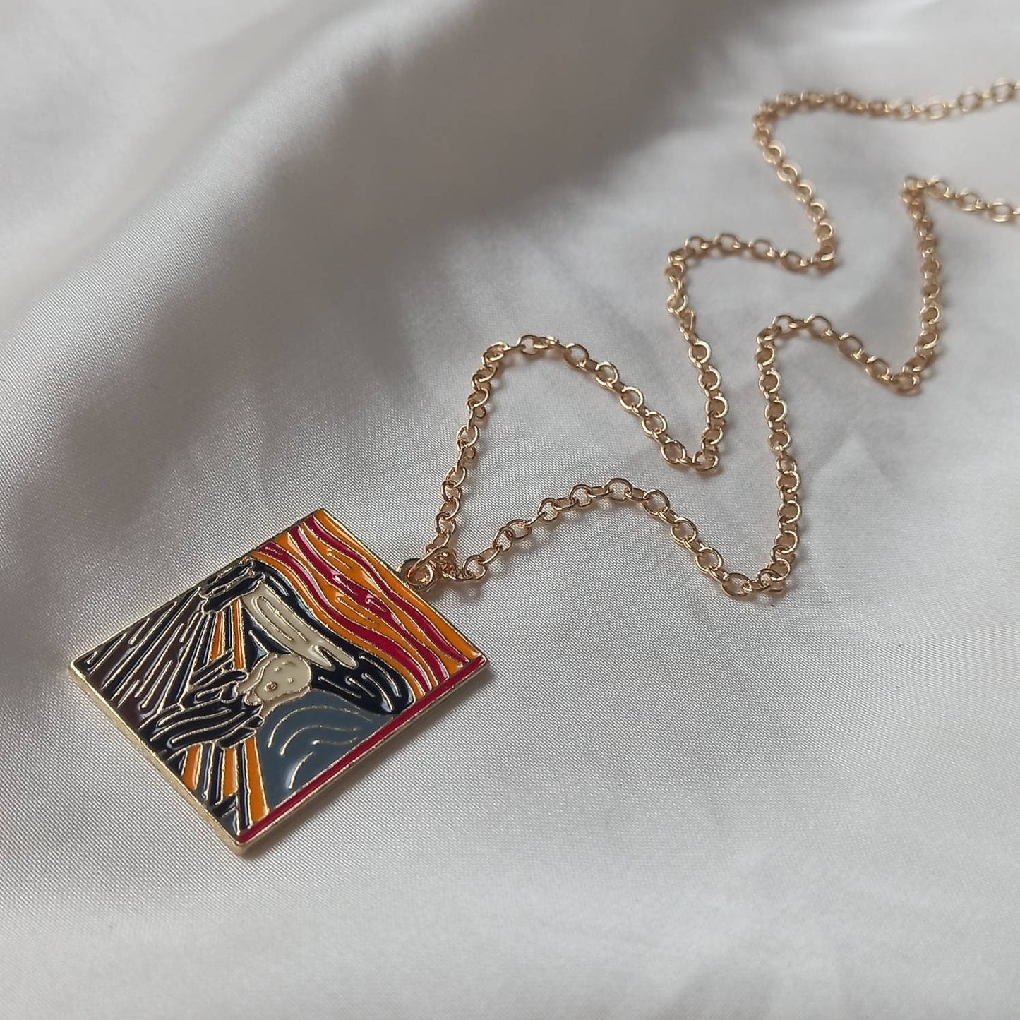 Gold Painting Necklace -The Scream Painting Necklace,Famous Paintings,Gold Chain Necklaces,Gold Necklaces In The UK,Gold Jewellery In The UK