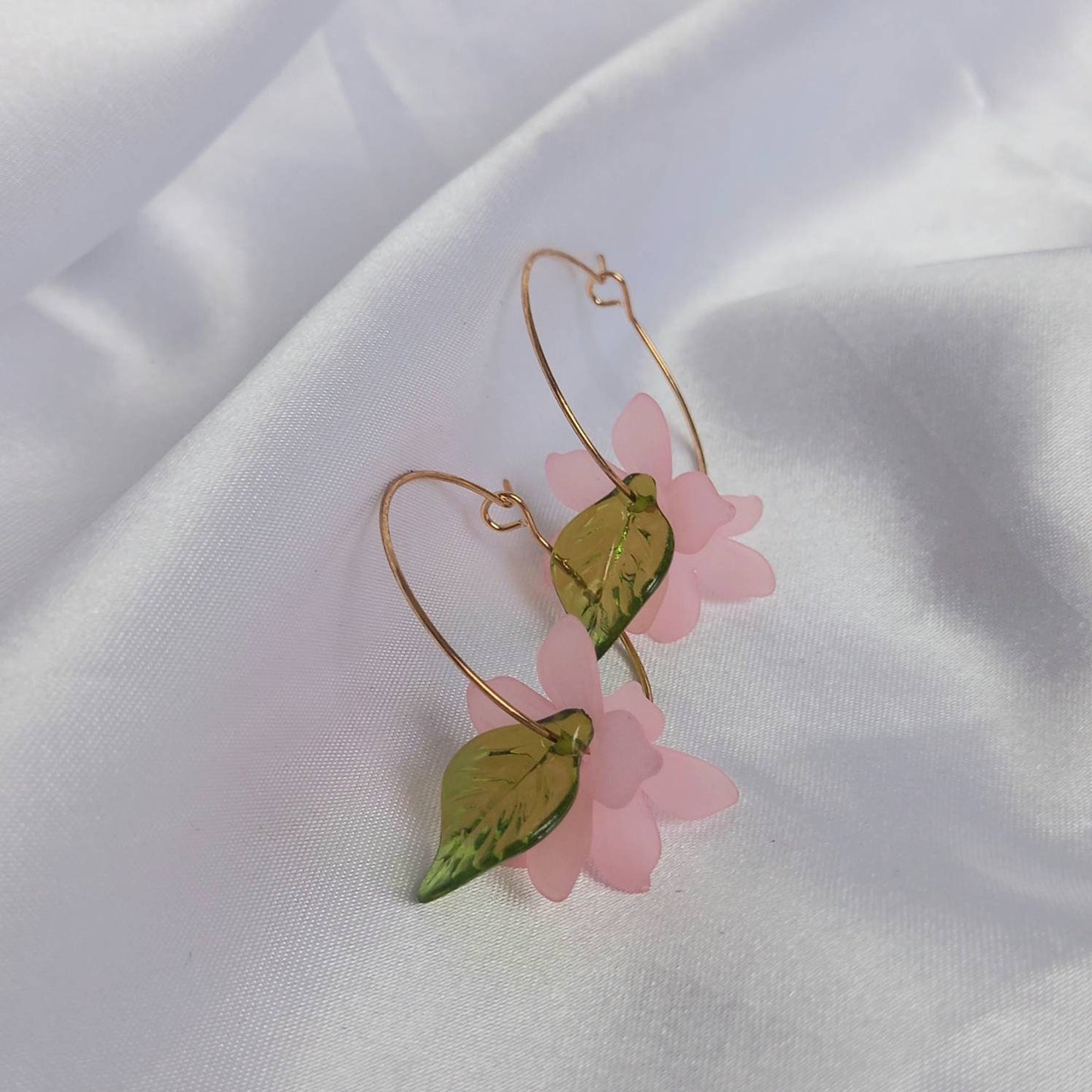 Pink Flower Gold Hoop Earrings - Lightweight Hoop Earrings Flower Earrings,Hoop Earrings In The UK,Cute Earrings,Flower Jewellery In The UK