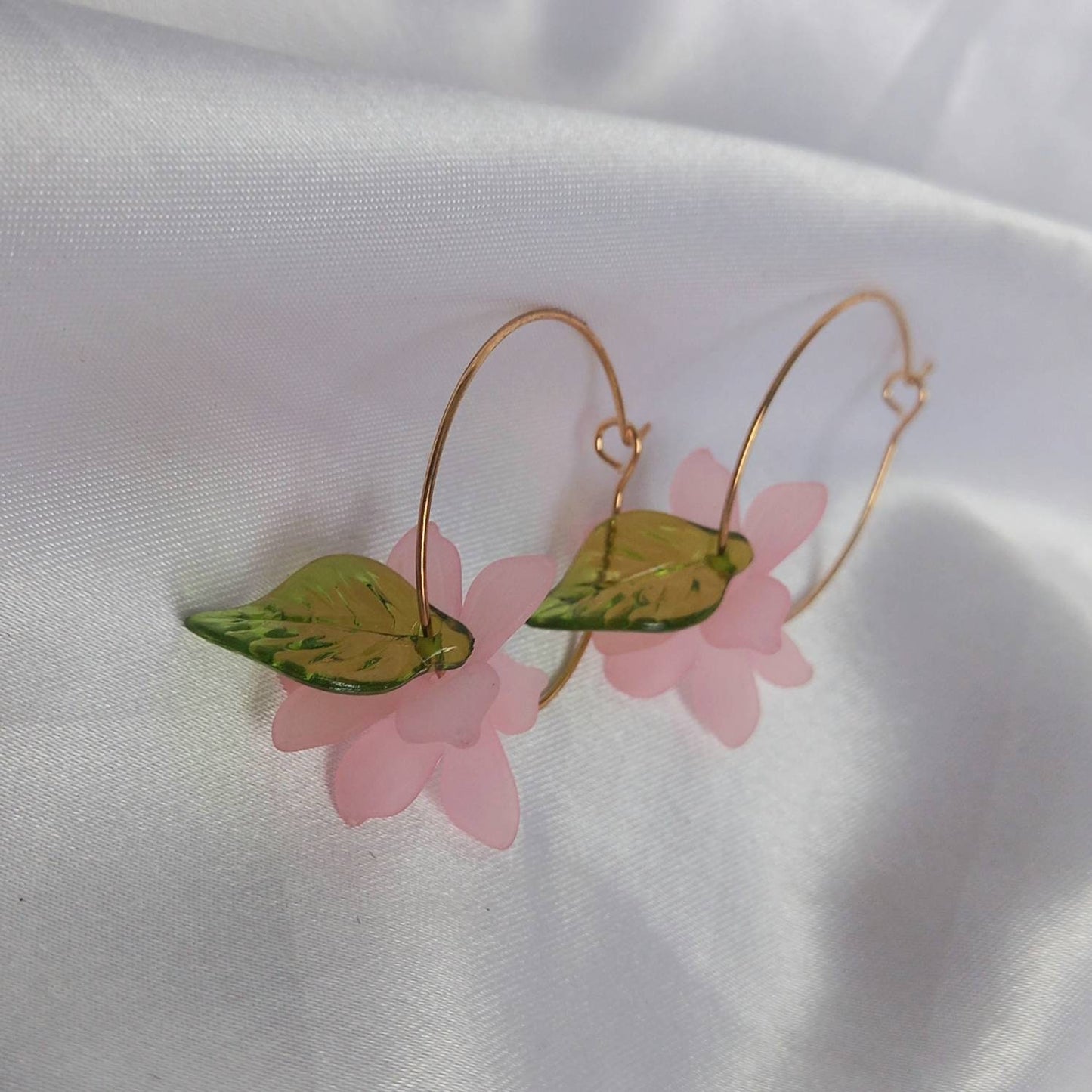 Pink Flower Gold Hoop Earrings - Lightweight Hoop Earrings Flower Earrings,Hoop Earrings In The UK,Cute Earrings,Flower Jewellery In The UK