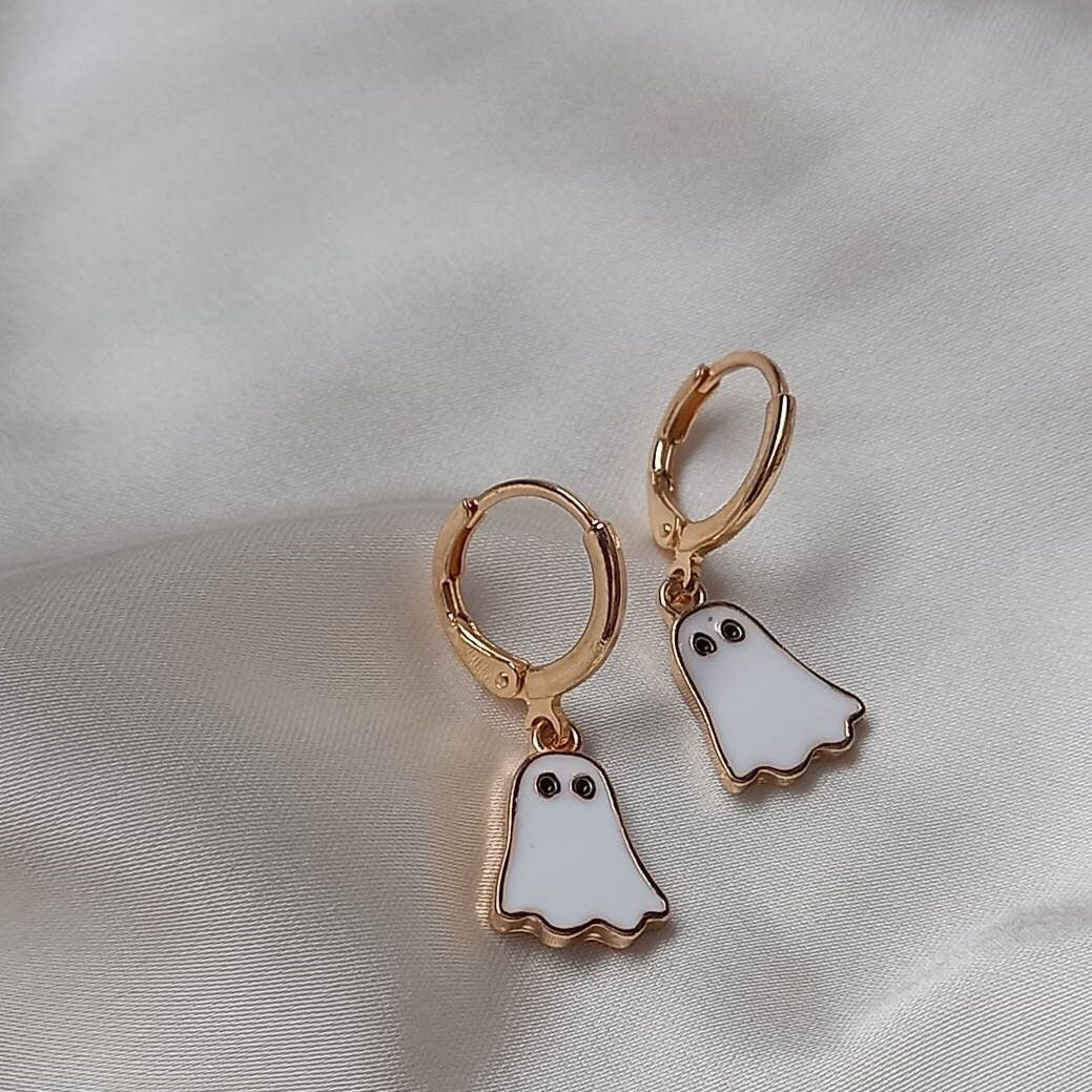 Gold Ghost Drop Earrings -  Ghost Earrings In The UK,Vintage Style,Small Gold Earrings In The UK,Gold Jewellery In The UK,Ghost Jewellery