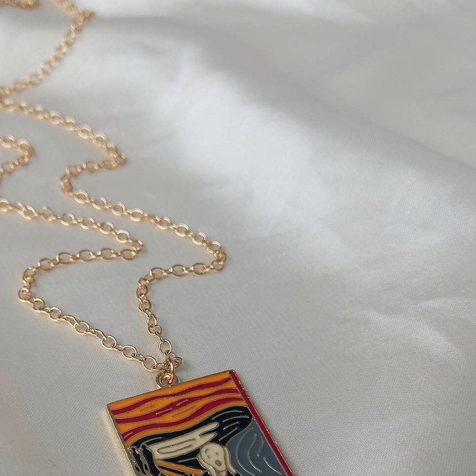 Gold Painting Necklace -The Scream Painting Necklace,Famous Paintings,Gold Chain Necklaces,Gold Necklaces In The UK,Gold Jewellery In The UK