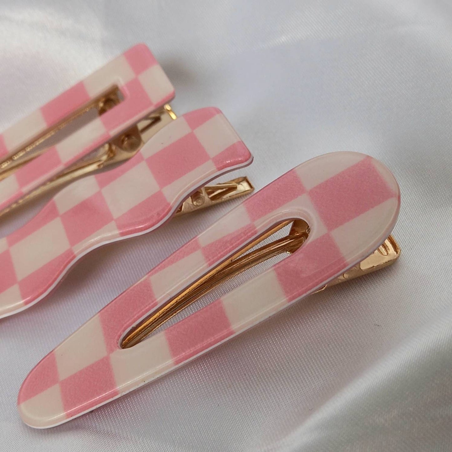 Set of 3 Chequered Hair Clips - Pink & White Hair Clip,Funky Hair Accessories,Pink Chequered Hair Clips,70's Accessories,Minimalistic