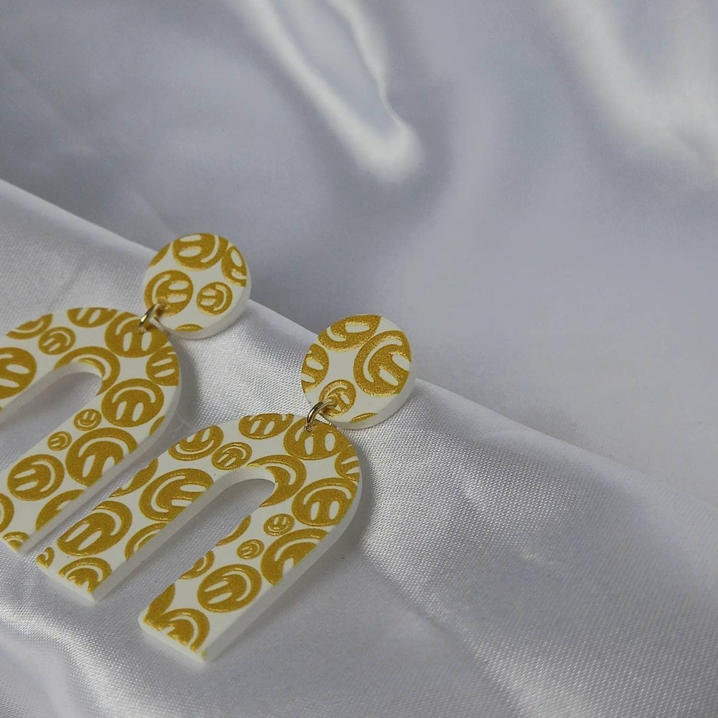 Yellow Smiley Face Earrings - Rainbow Earrings,Yellow Arch Earrings In The UK,Yellow Jewellery In The UK,Smile Earrings,Large Drop Earrings