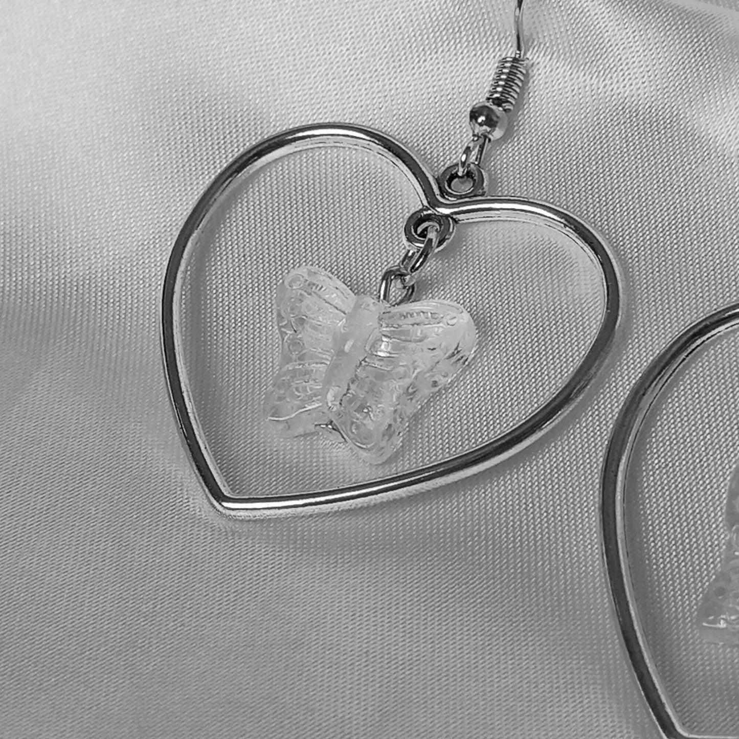 Silver Butterfly Heart Hoop Earrings -Butterfly Earrings,Lightweight Hoop Earrings,Heart Earrings,Silver Earrings,Silver Jewellery In The UK