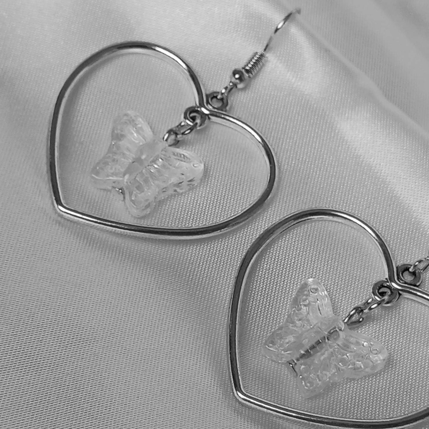 Silver Butterfly Heart Hoop Earrings -Butterfly Earrings,Lightweight Hoop Earrings,Heart Earrings,Silver Earrings,Silver Jewellery In The UK