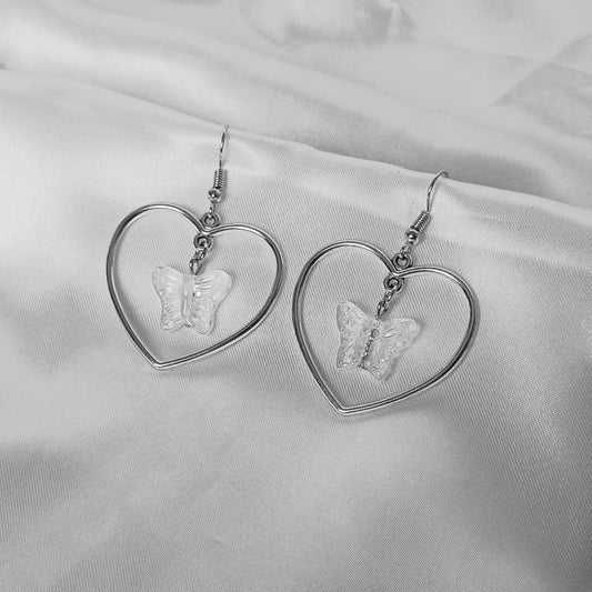 Silver Butterfly Heart Hoop Earrings -Butterfly Earrings,Lightweight Hoop Earrings,Heart Earrings,Silver Earrings,Silver Jewellery In The UK